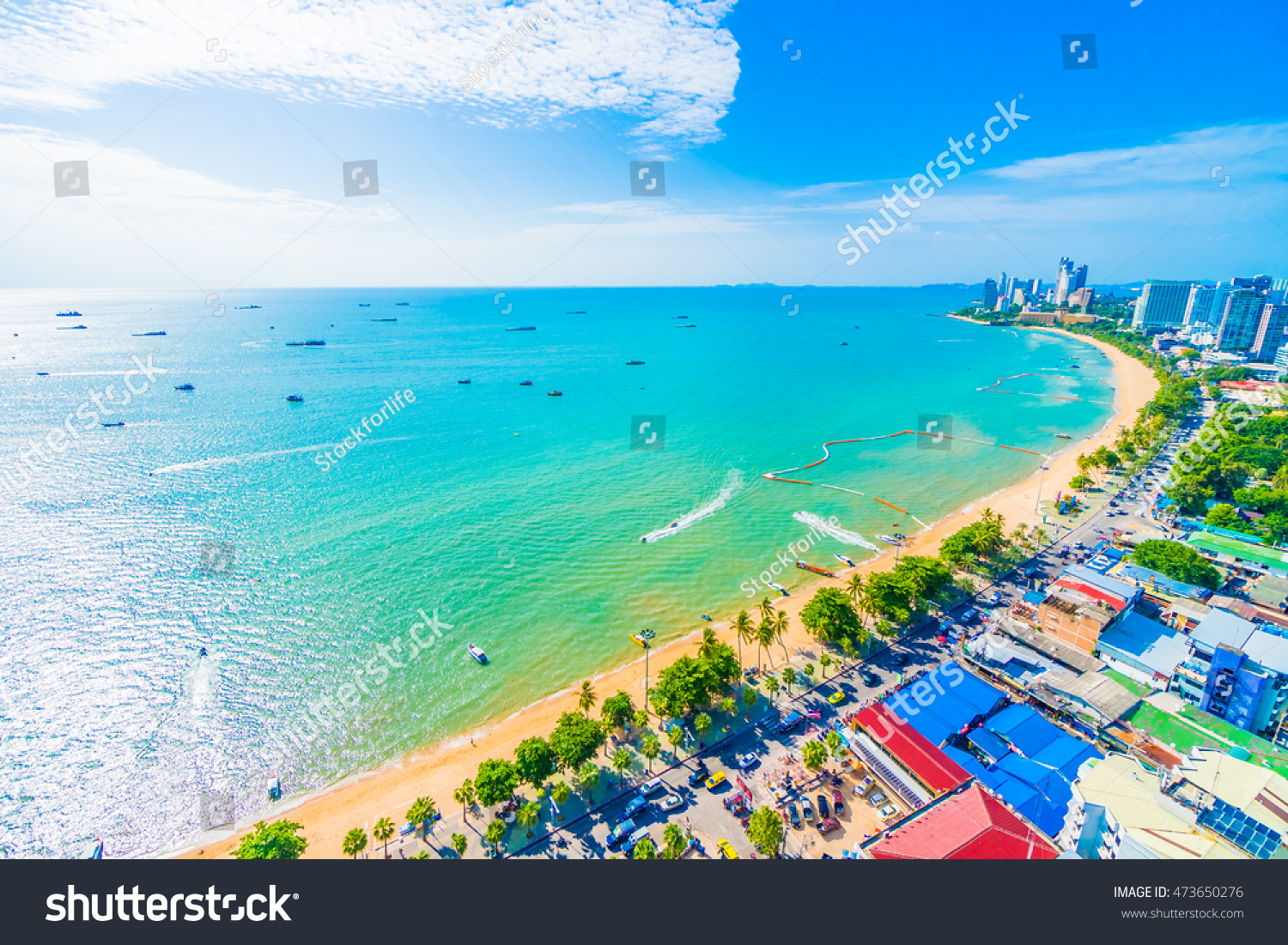 architecture around pattaya city with sea and ocean bay in