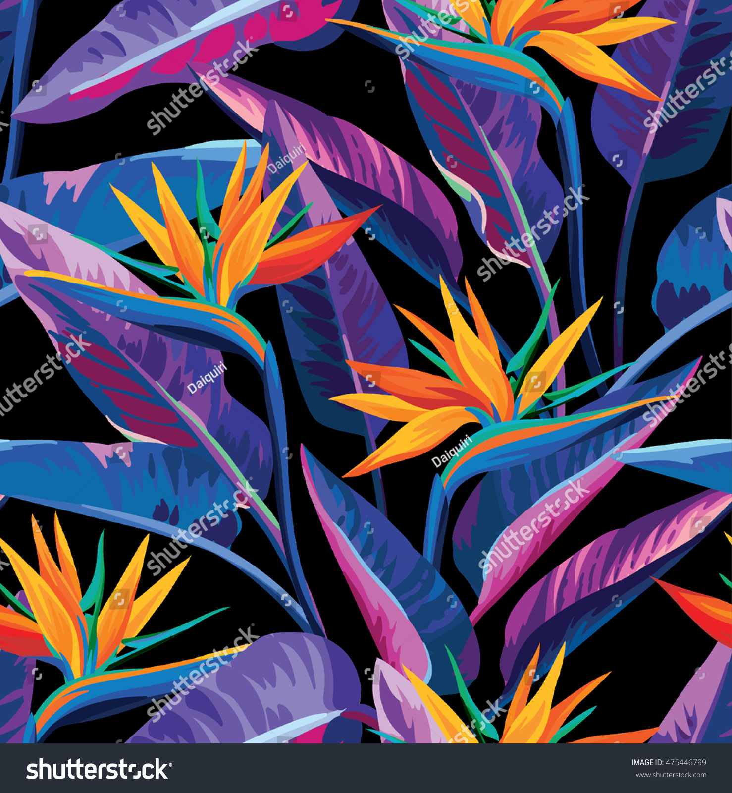 Seamless tropical pattern with strelitzia. Vector illustration.