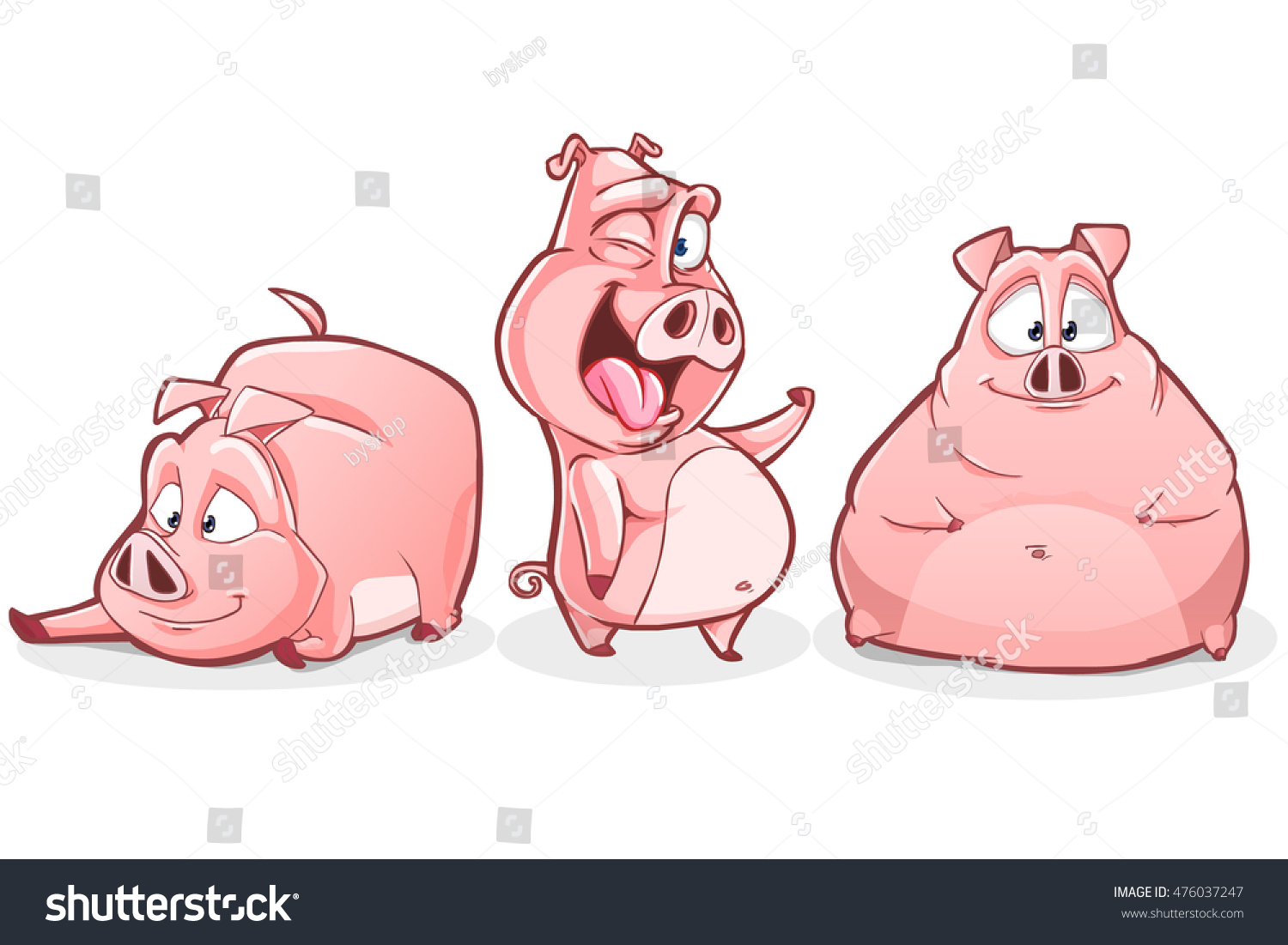 Cartoon pig character set. Vector clip art illustration with simple gradients on white background