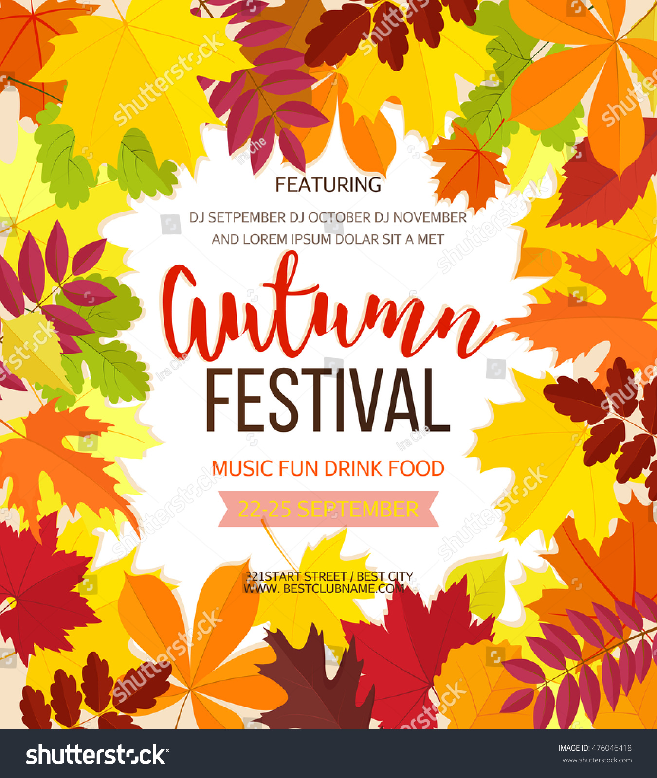 Autumn festival background. Invitation banner with fall leaves and lettering. Vector illustration.