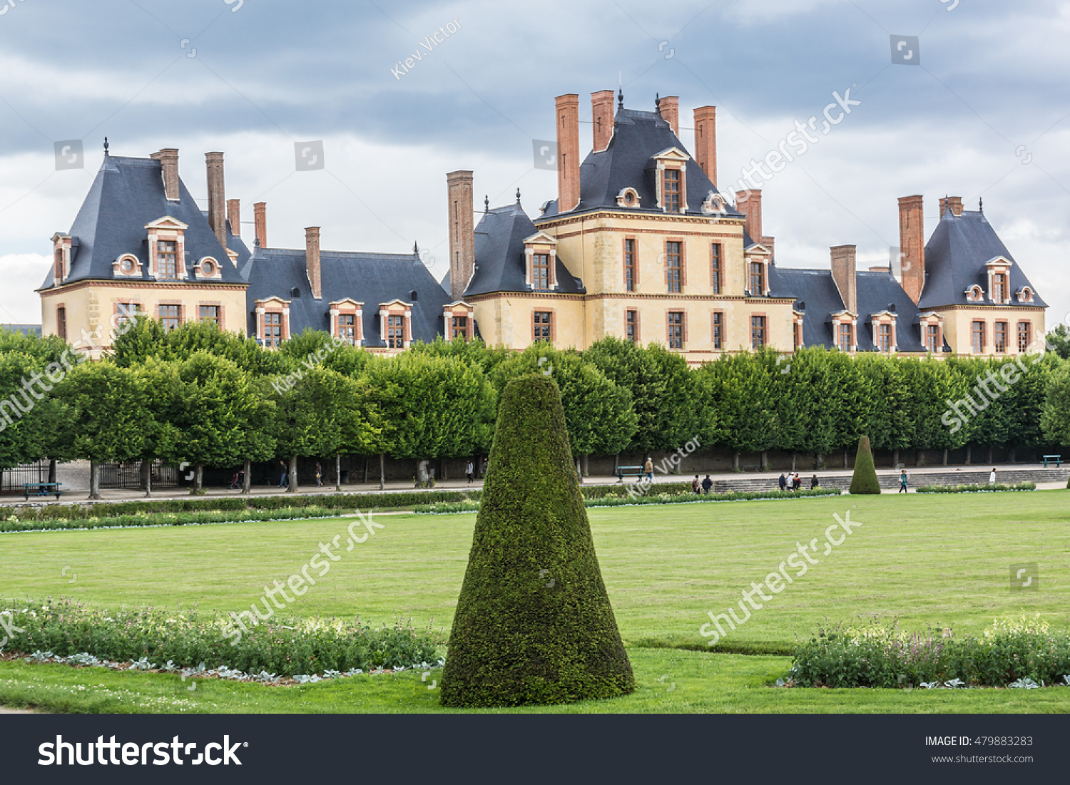 Beautiful Medieval (12th century) landmark - royal hunting castle Fontainbleau. Palace of Fontainebleau - one of largest royal chateaux in France (55 km from Paris) UNESCO World Heritage Site.