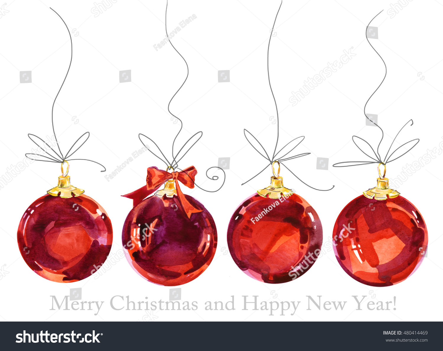 Christmas Card. Happy New Year. Watercolor winter holidays background. 