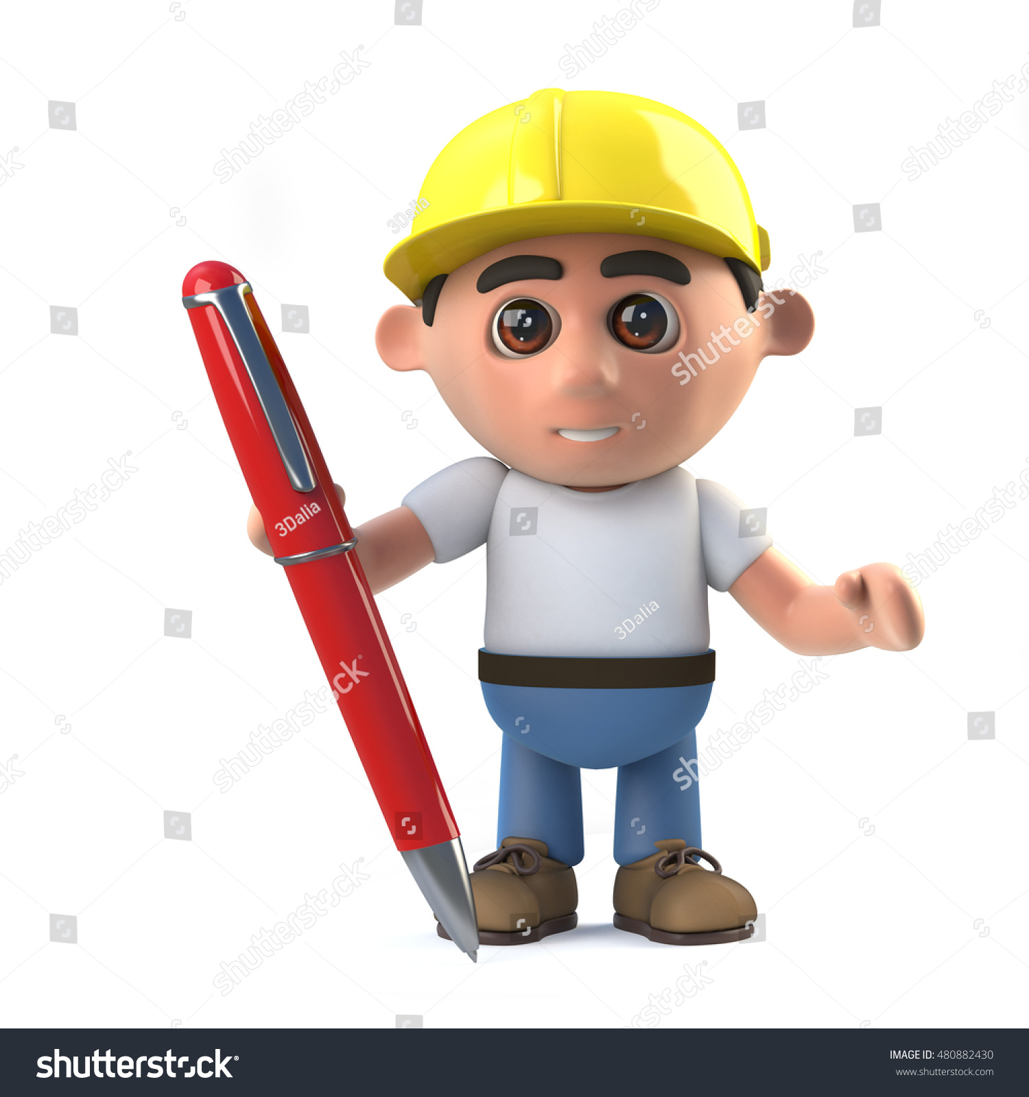 3d render of a construction worker with a pen