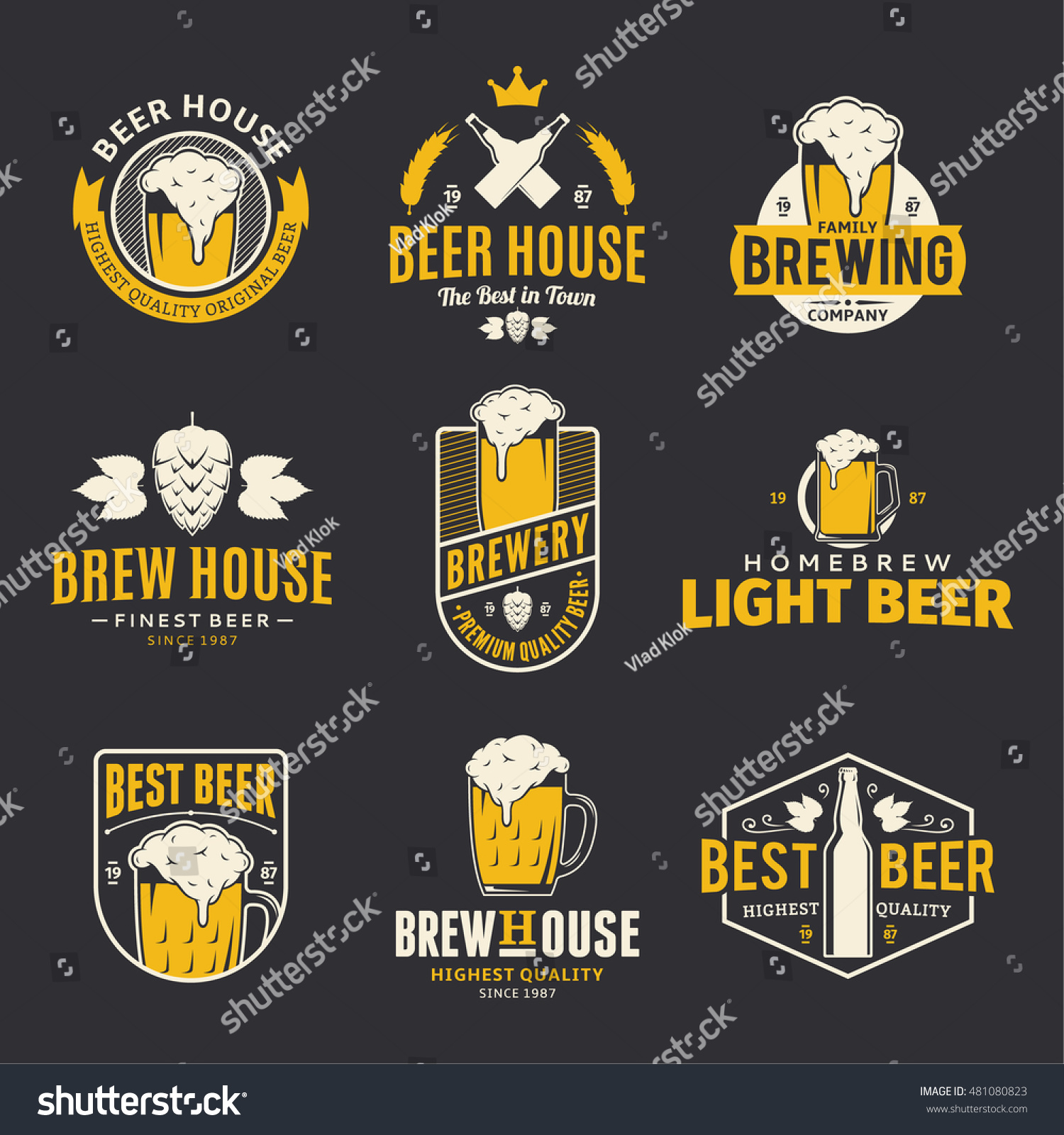 Set of vector color beer logo  icons and design elements on black background