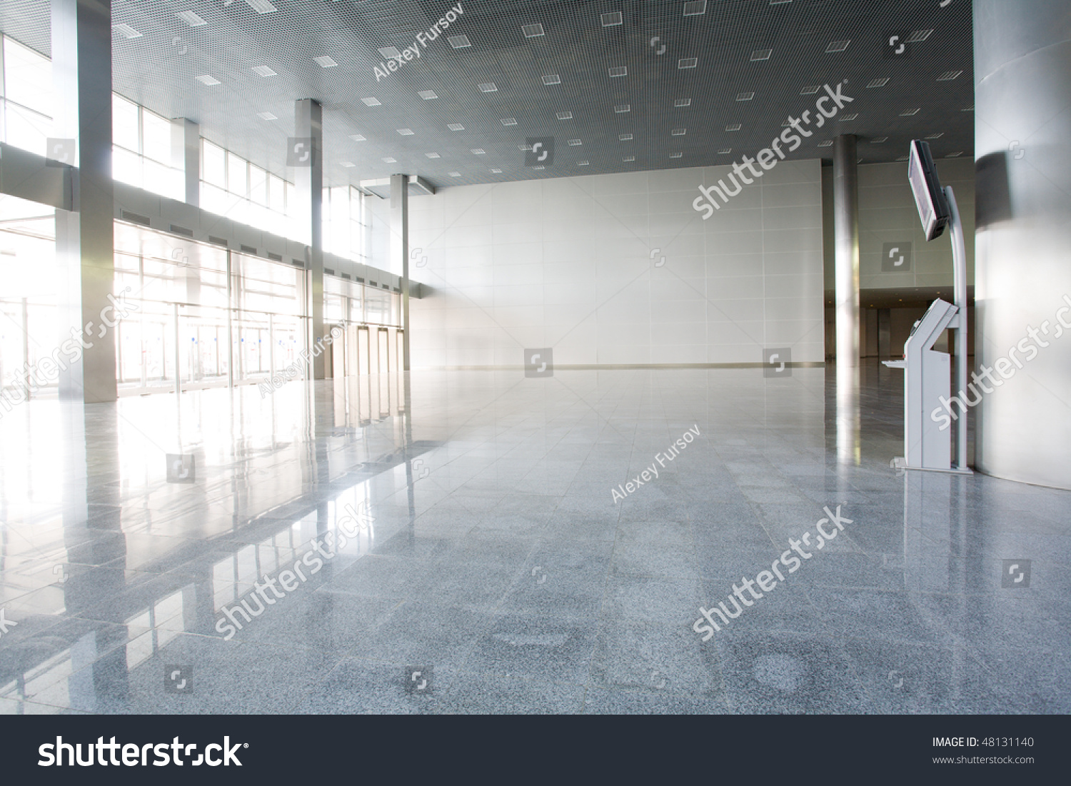 Modern empty building with informational terminal