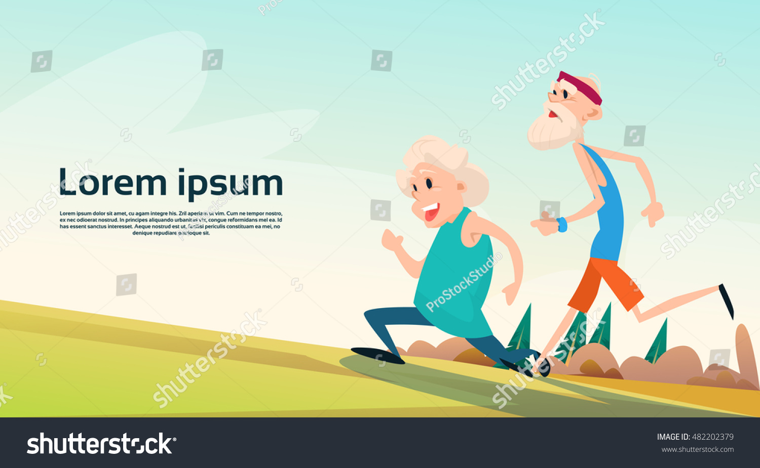 Senior Couple Running Old Man Woman Joggers Sport Fitness Exercise Workout Flat Vector Illustration