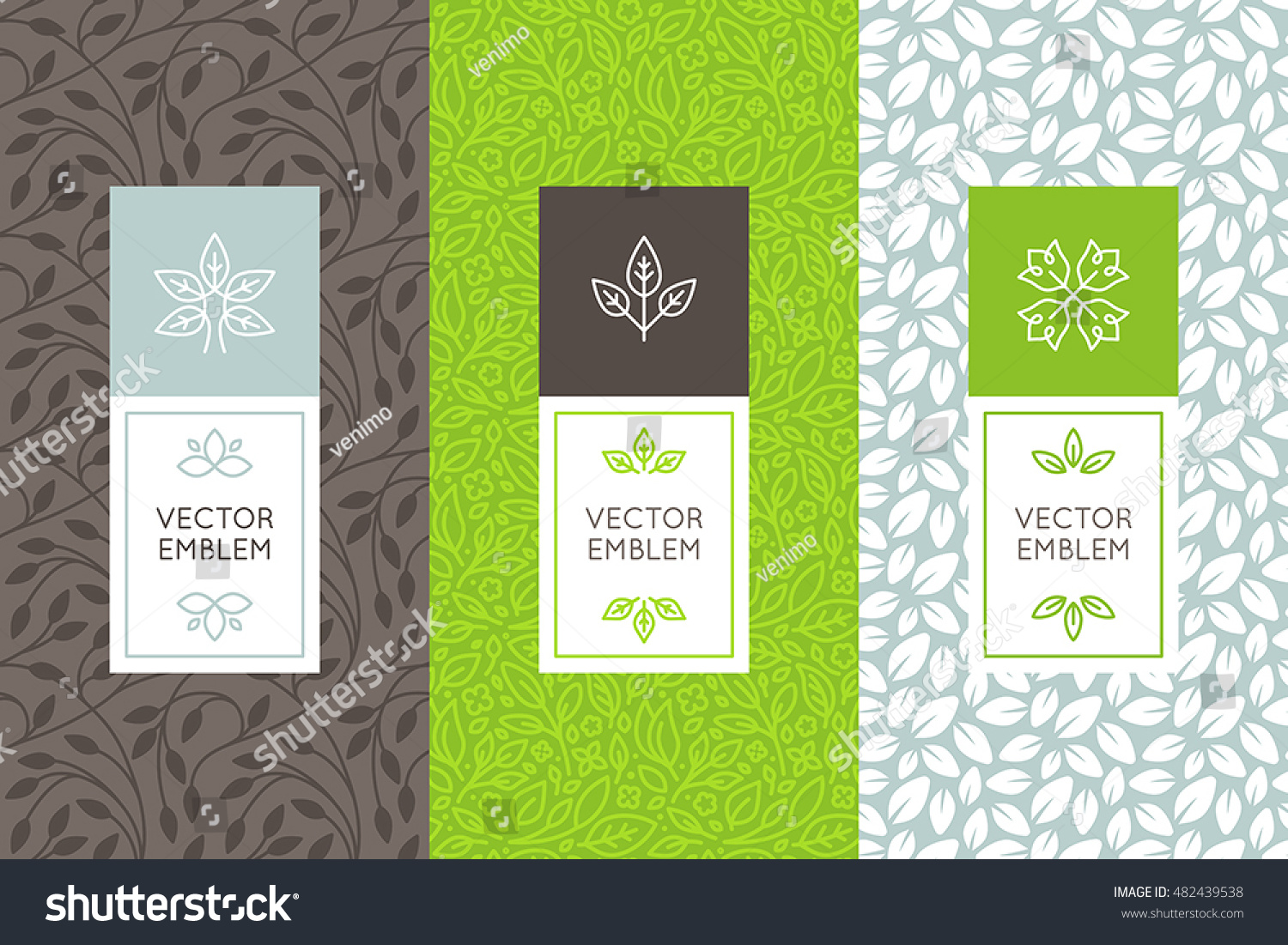 Vector set of packaging design templates  seamless patterns and frames with copy space for text for cosmetics  beauty products  organic and healthy food with leaves and flowers - modern ornaments 