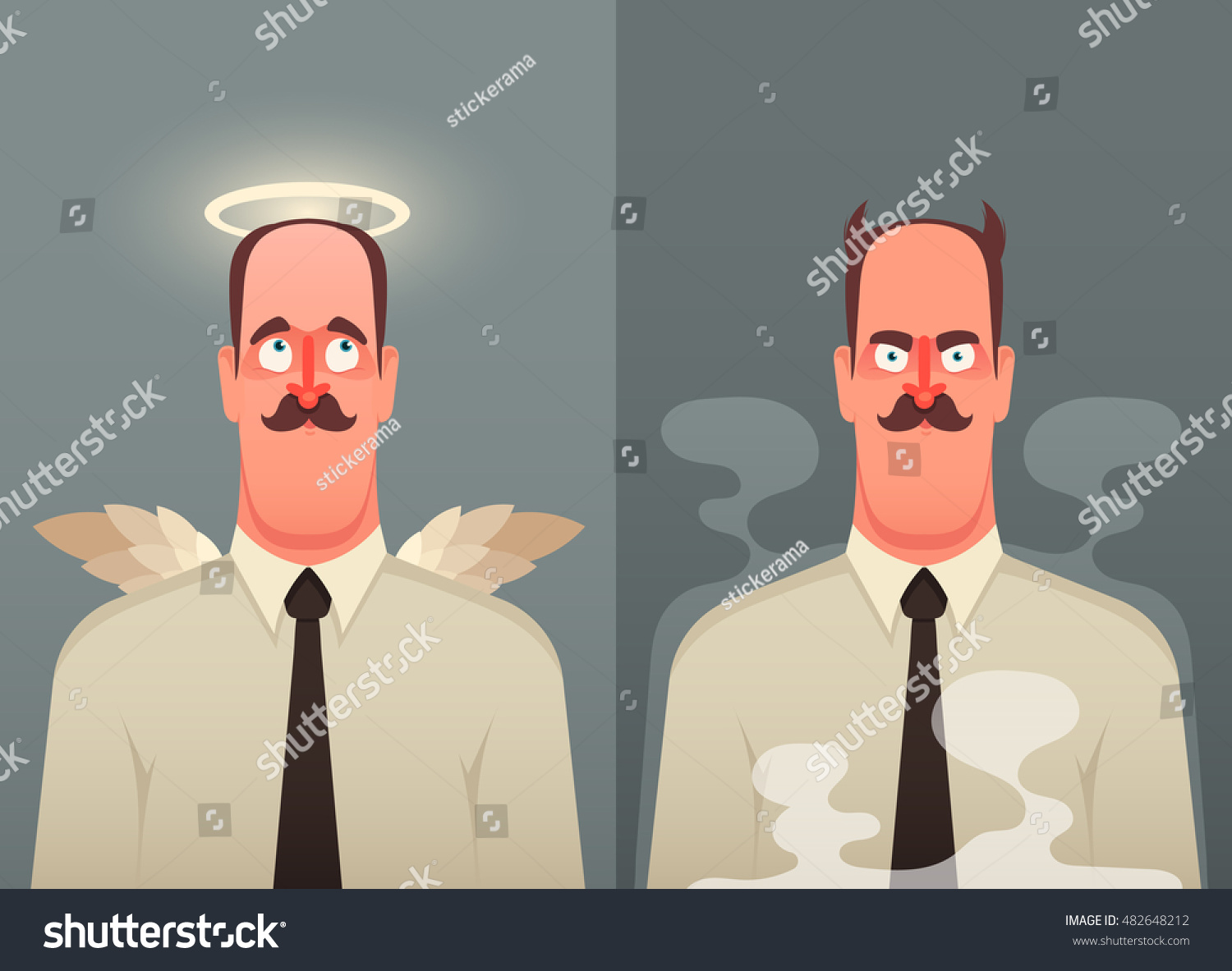 Funny Cartoon Character. Office Worker: Good and Bad. Vector Illustration