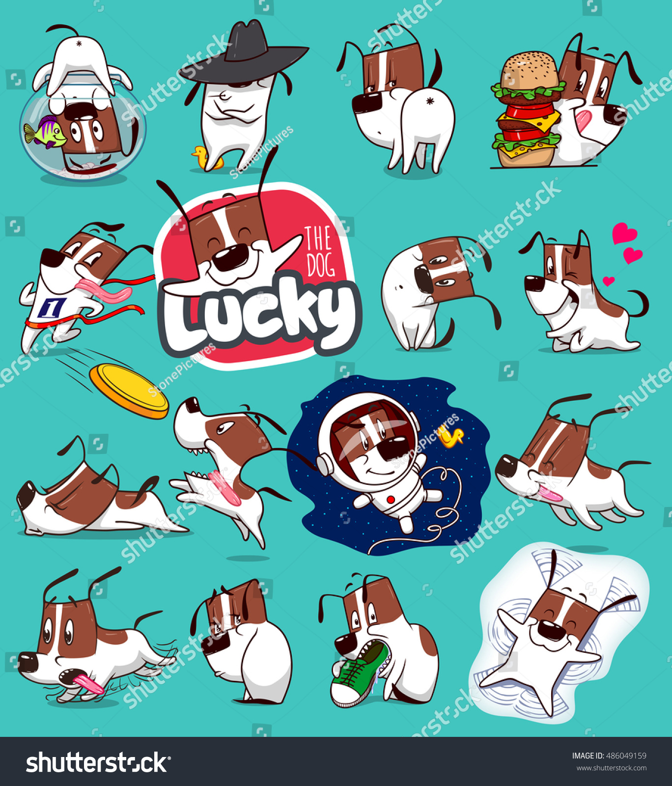 Sticker Collection of Emoji Cartoon Dog Emoticons. Vector Stock Illustrations 