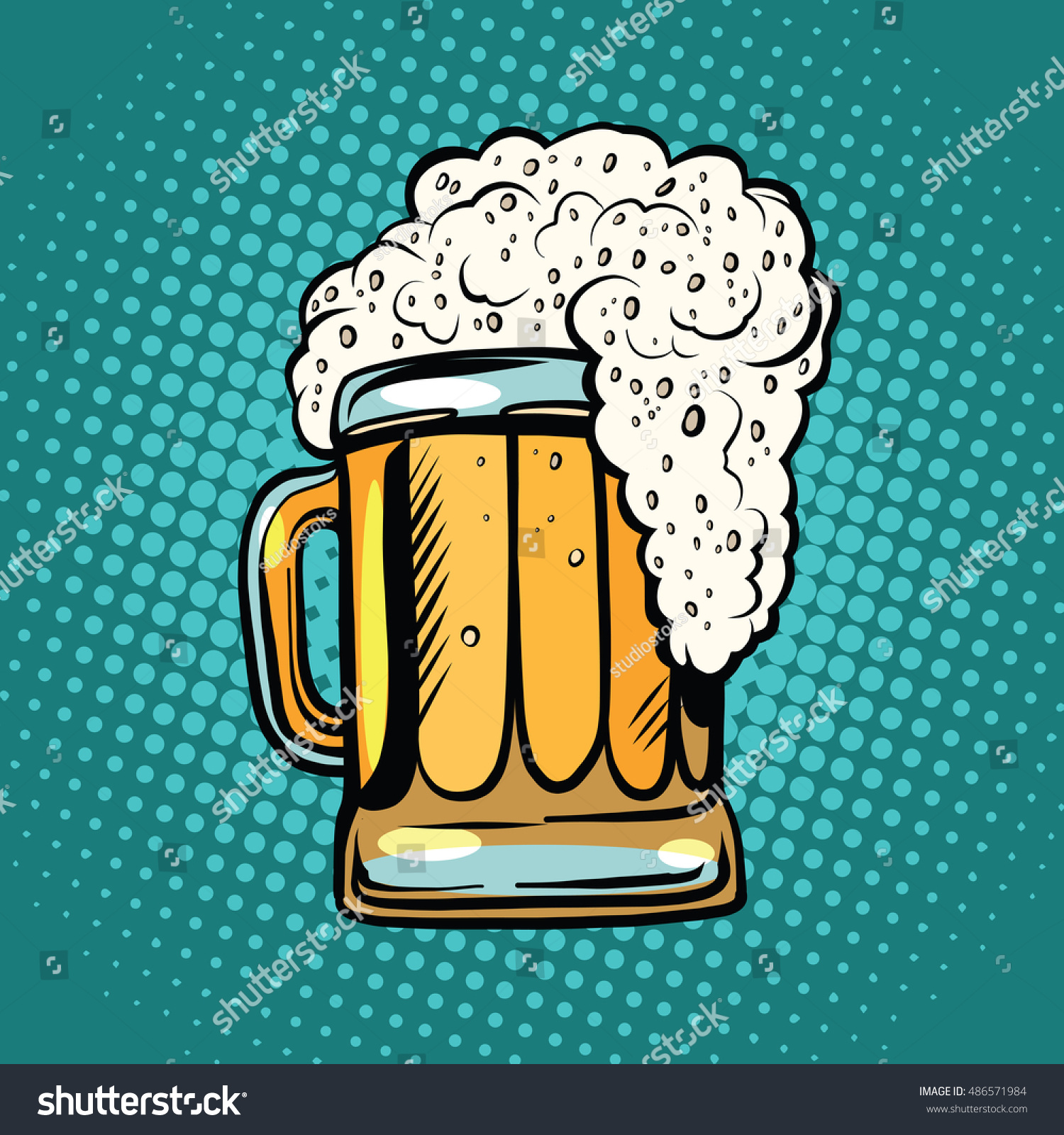 foamy mug of beer pop art retro vector. Alcoholic drink in a pub. Realistic illustration of beer