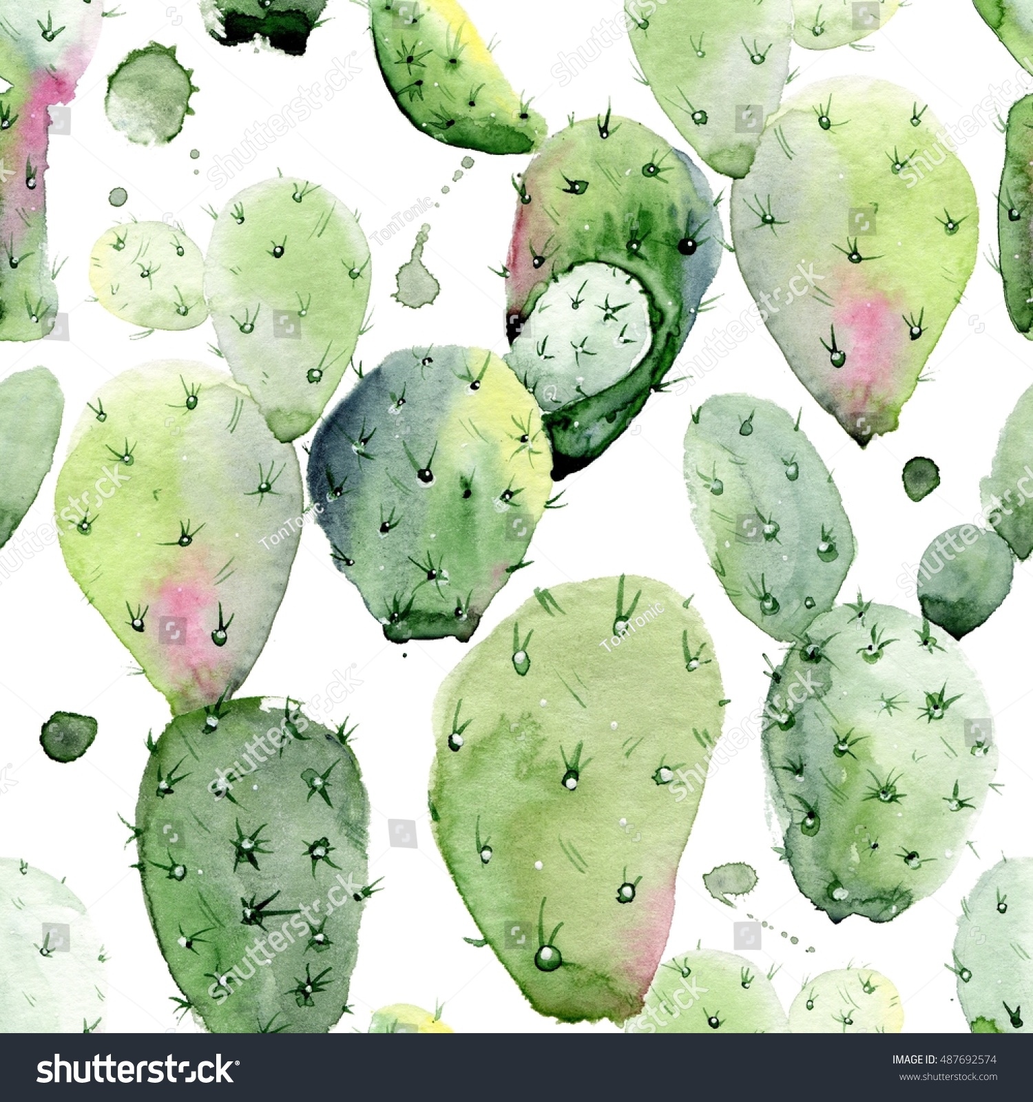 Watercolor seamless pattern. Watercolor cactus seamless floral pattern background wallpaper fabric. #1