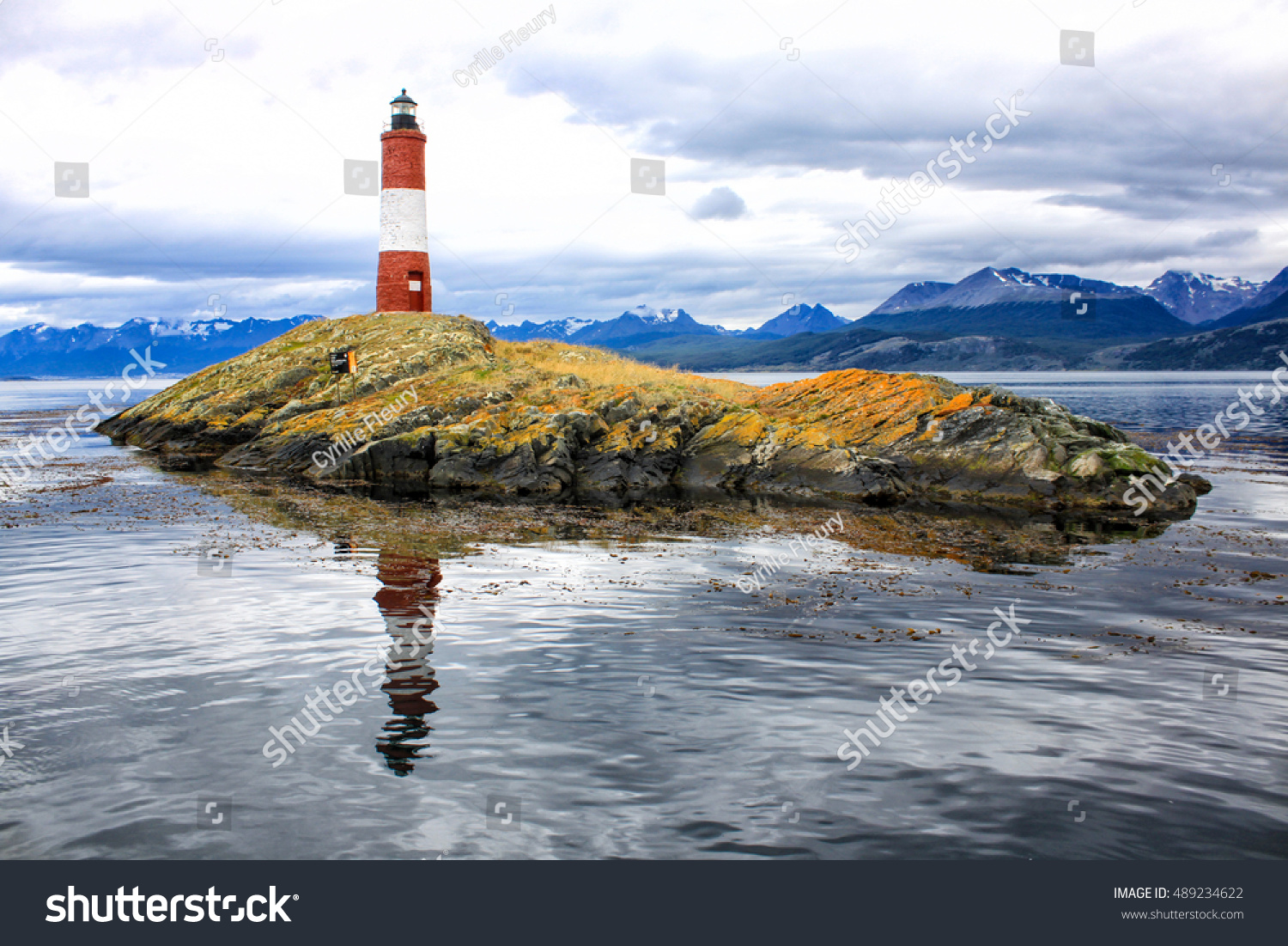 Les Eclaireurs Lighthouse in the Beagle Channel near Ushuaia  Tierra del Fuego  Argentina
