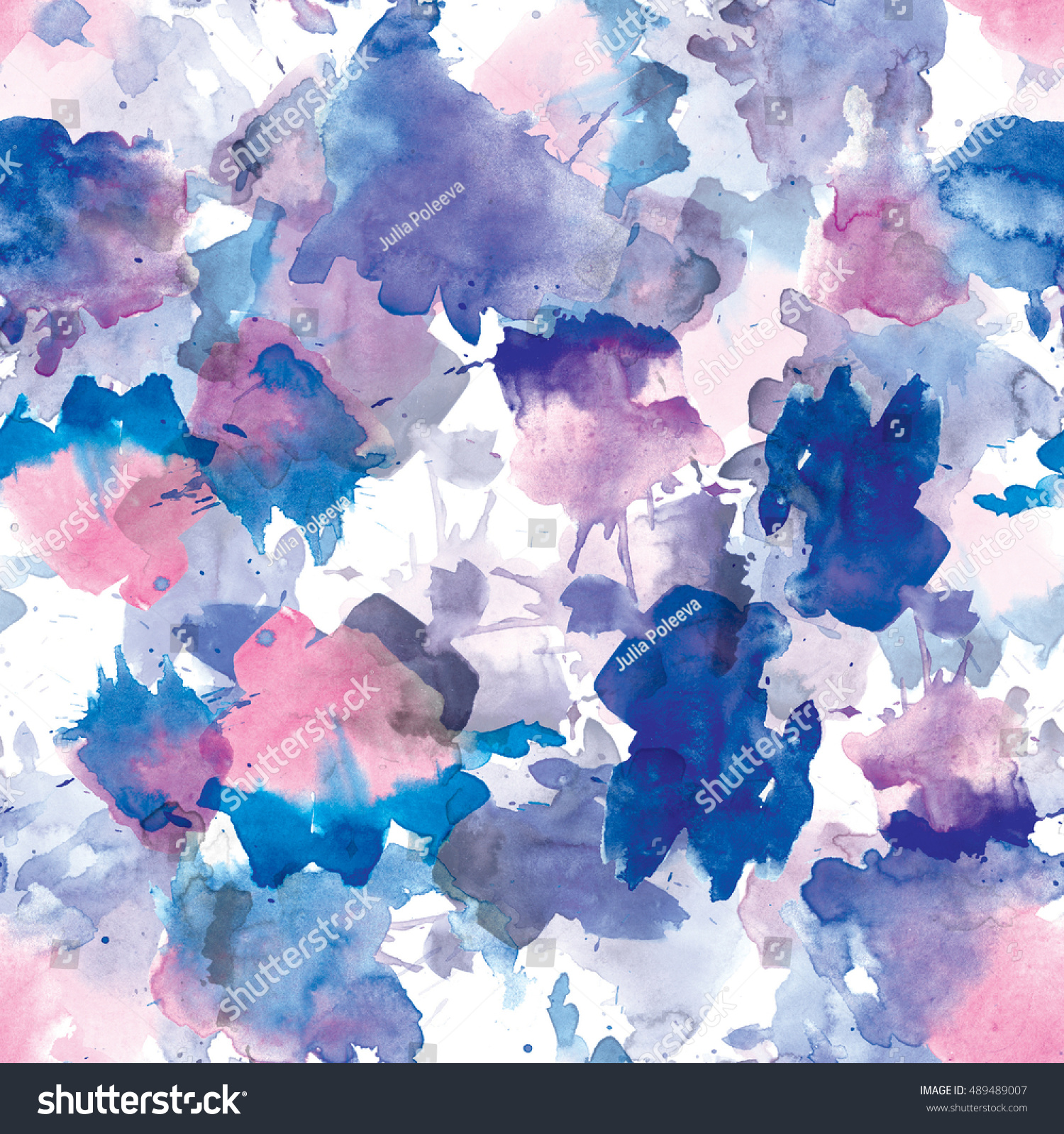 Seamless pattern of pink and blue  watercolor blots for background.