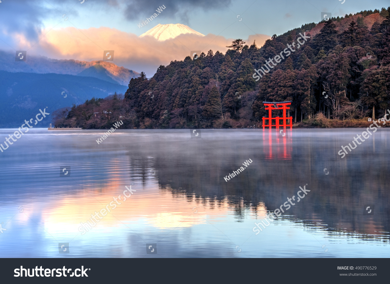 Mount Fuji Reflection on Lake Ashinoko  Hakone  Japan
