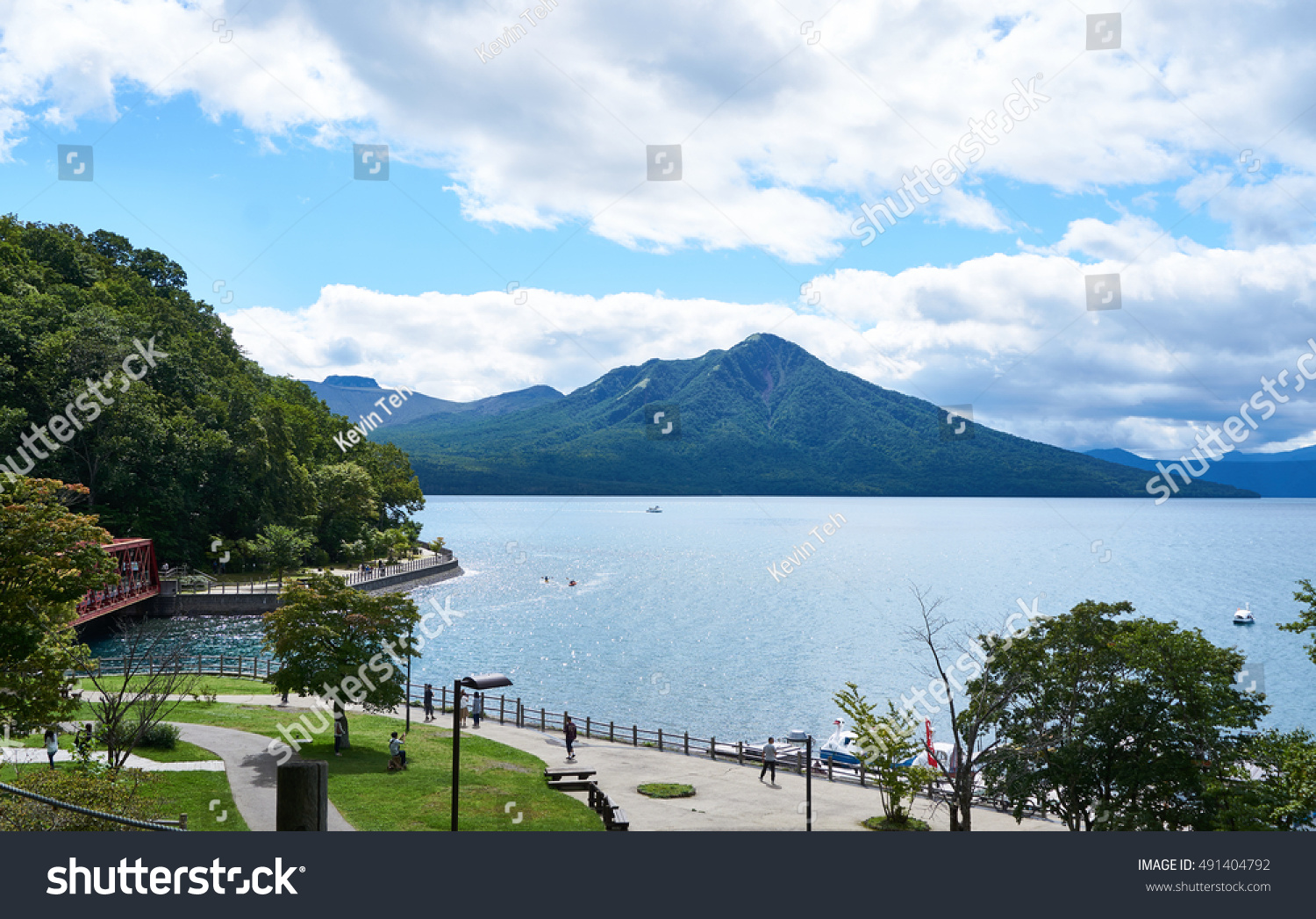 Beautiful and serene Lake Shikotsu (Shikotsuko) at the Shikotsu-Toya National Park in Hokkaido                               