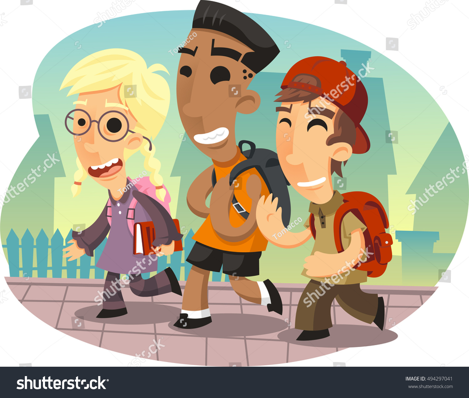 happy children going to school