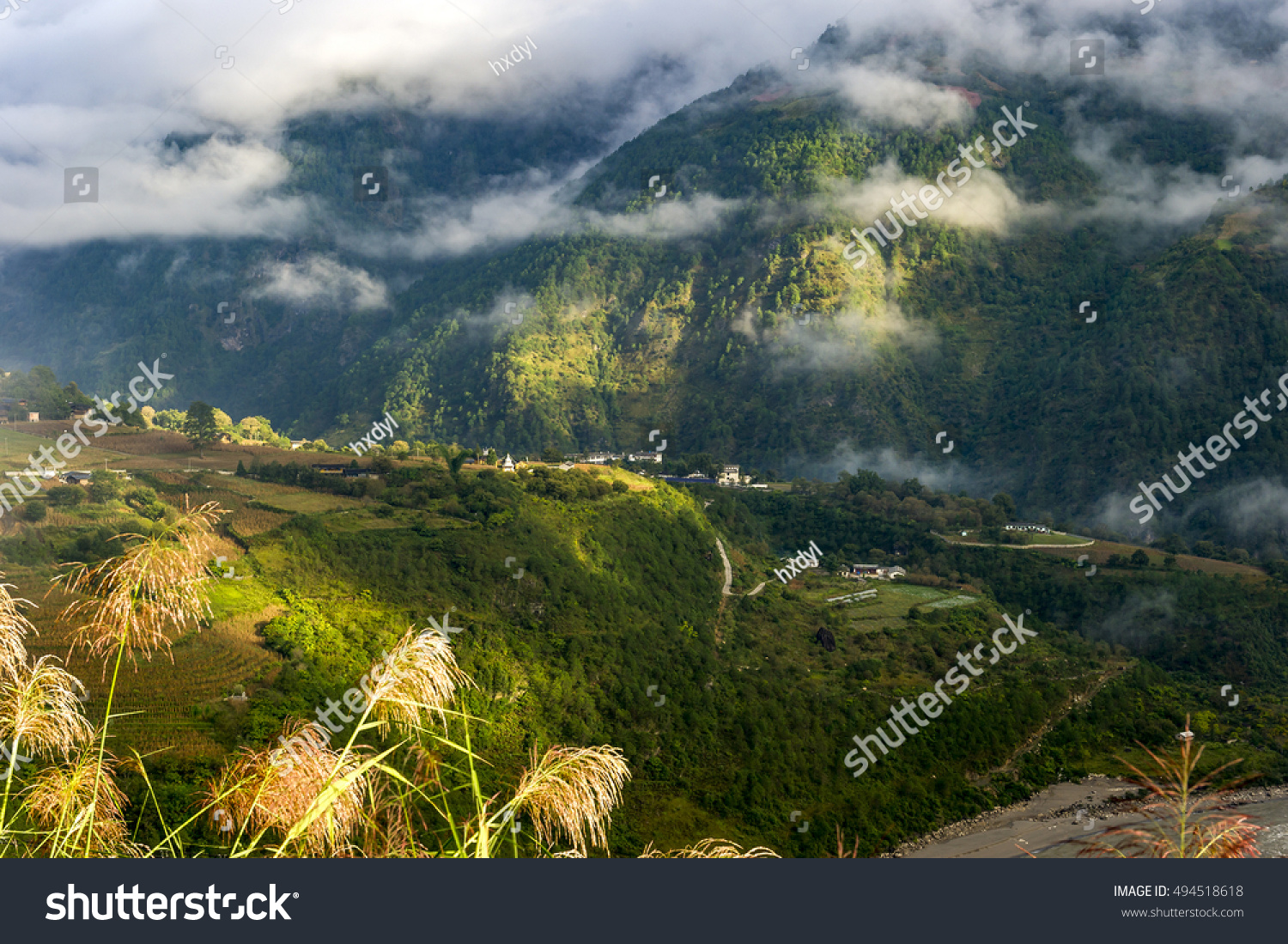 mountains at the riverside of the Brahmaputra river