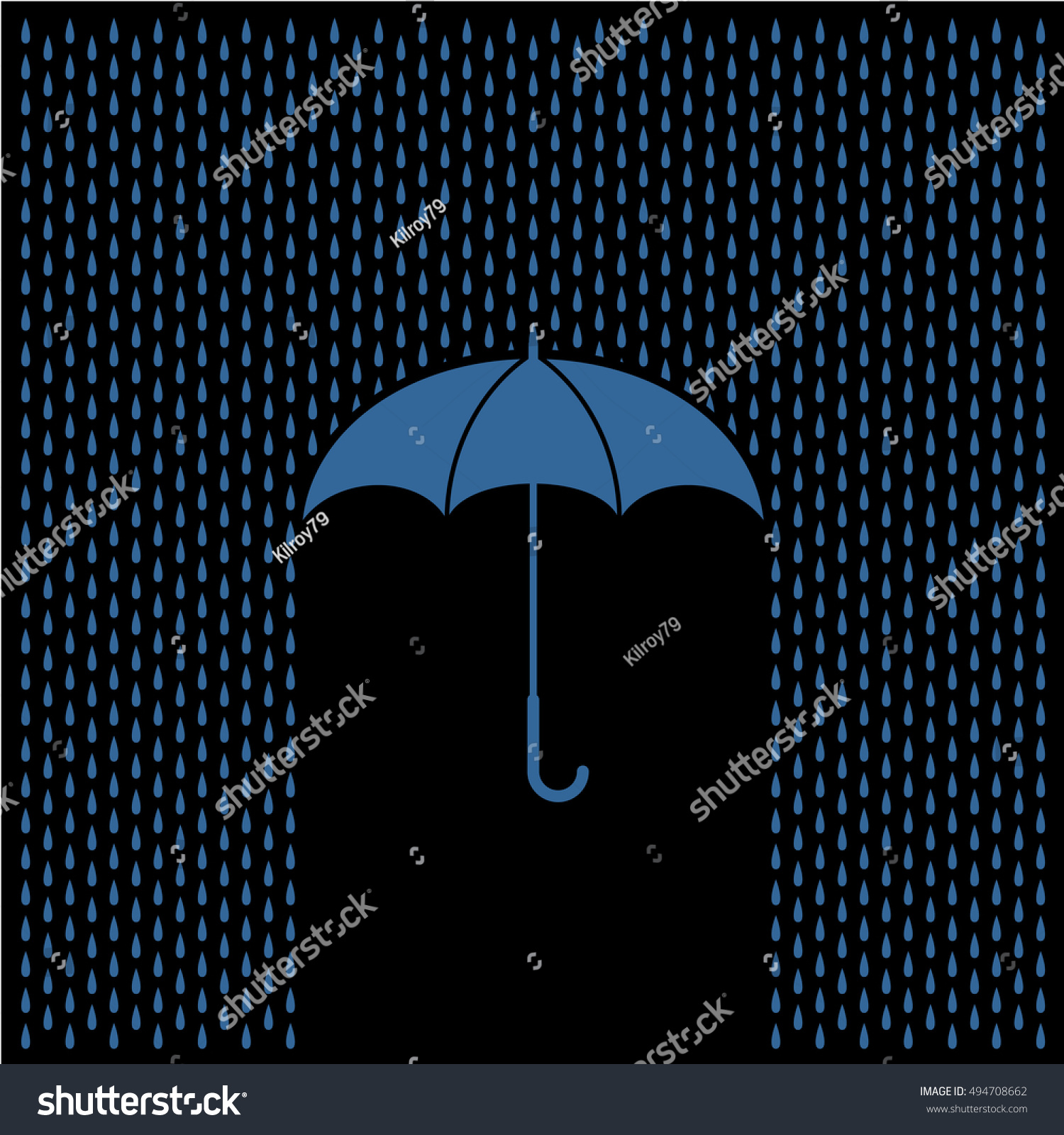 Umbrella with rain at night. Rain water drops and umbrella protect concept.