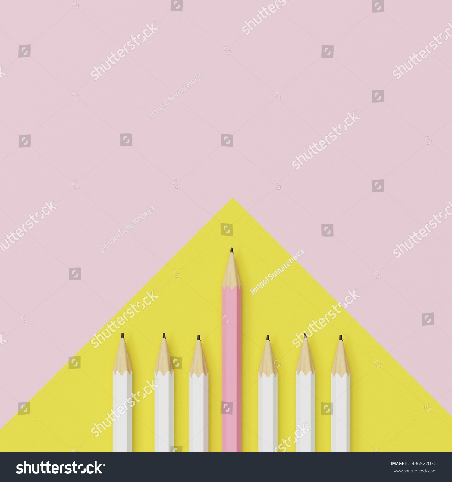 Pink pencil and white pencil on yellow and pink background. minimal creative concept.