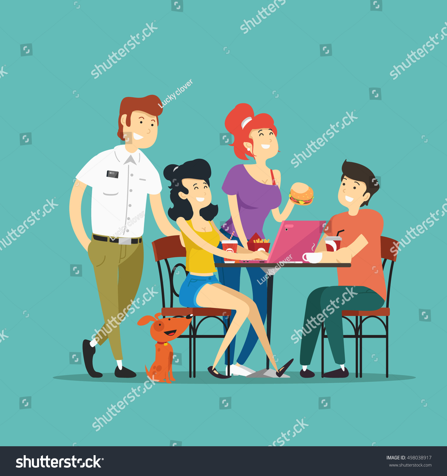 Friends. Group of people in a street Cafe. Vector illustration.