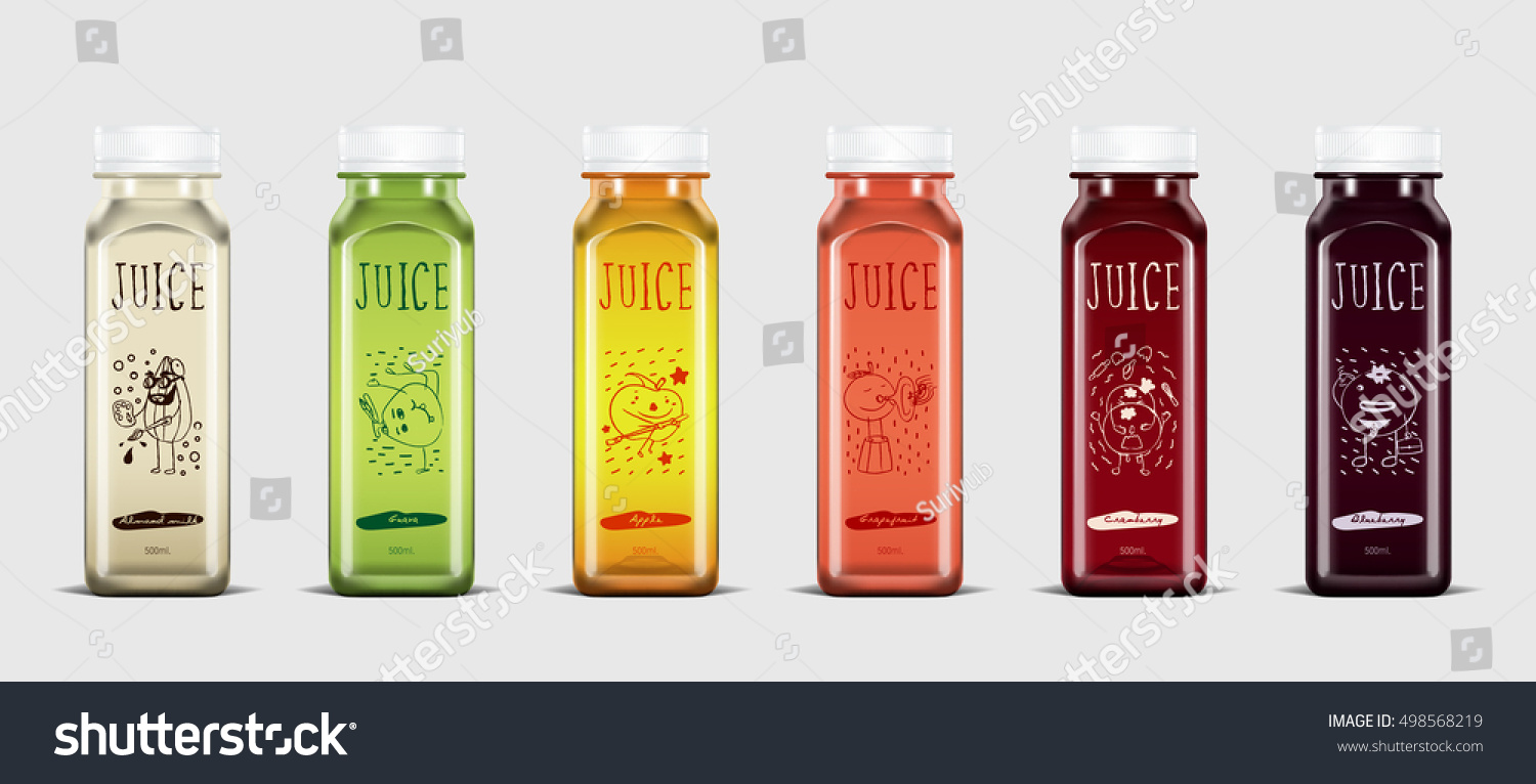 Plastic juice bottle brand concept isolated on light gray background. Packaging vector