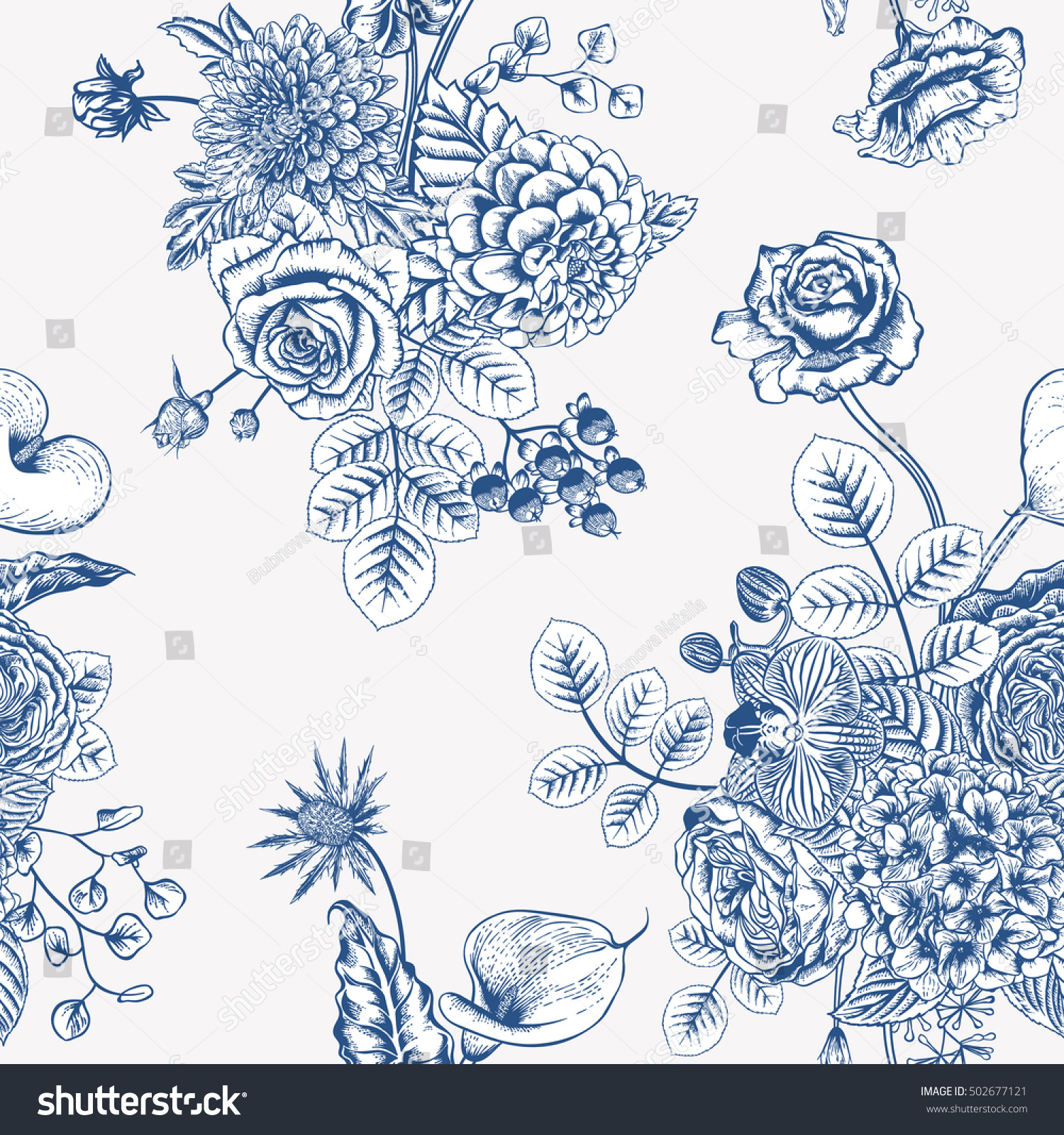 Seamless pattern with flowers. Vector illustration.