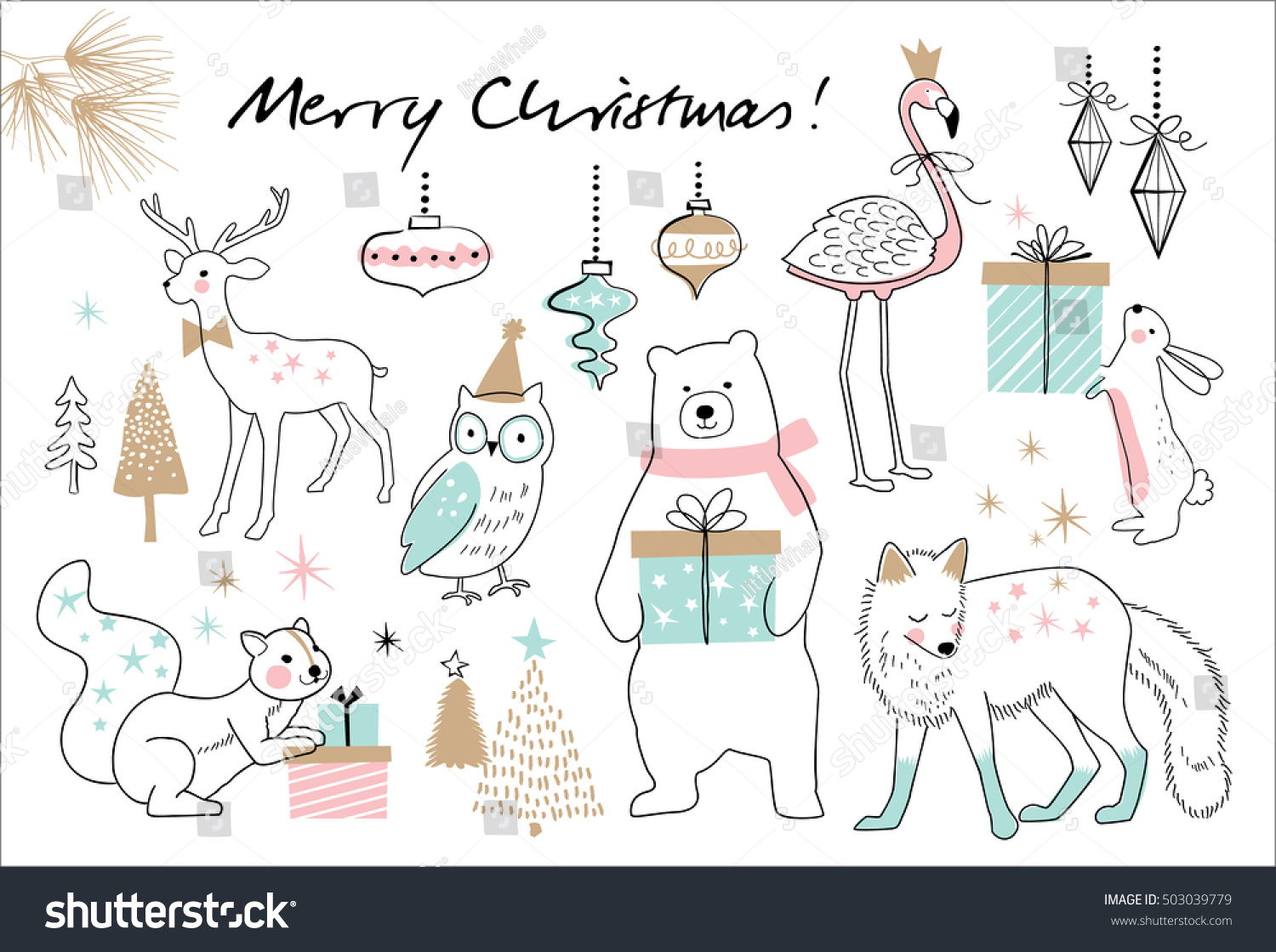 Christmas hand drawn doodle cartoon set 