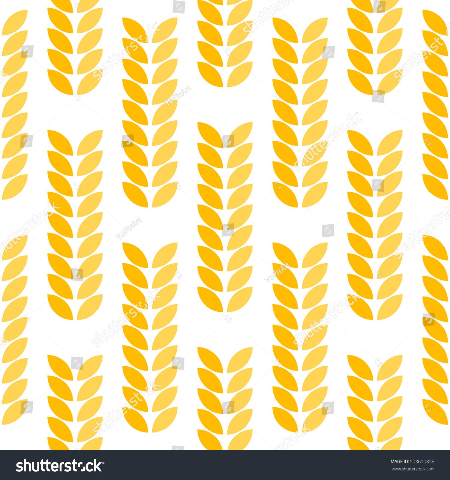 Ear of wheat seamless abstract vector pattern. Spica yellow background.