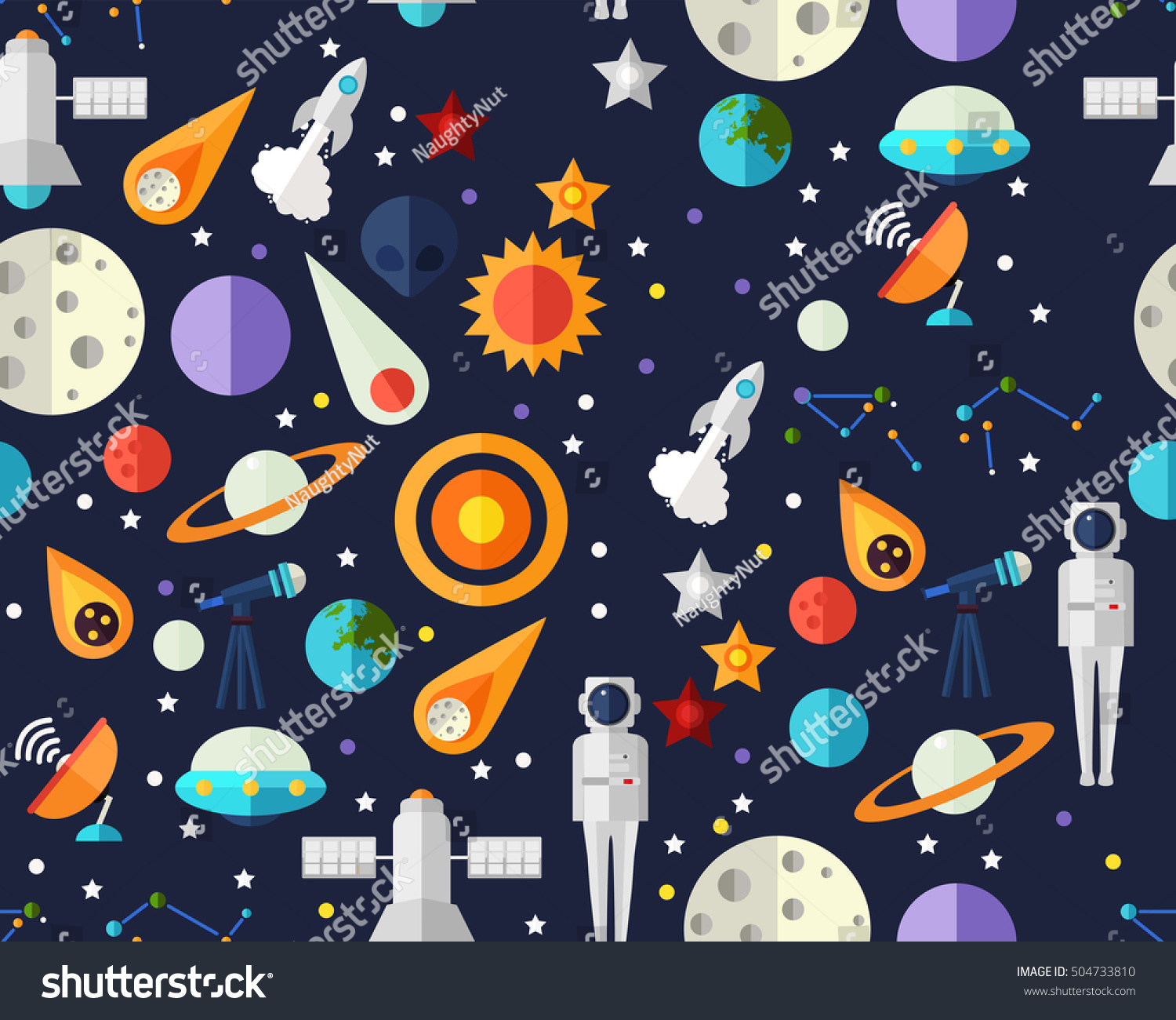 Vector flat seamless texture pattern Space exploration .