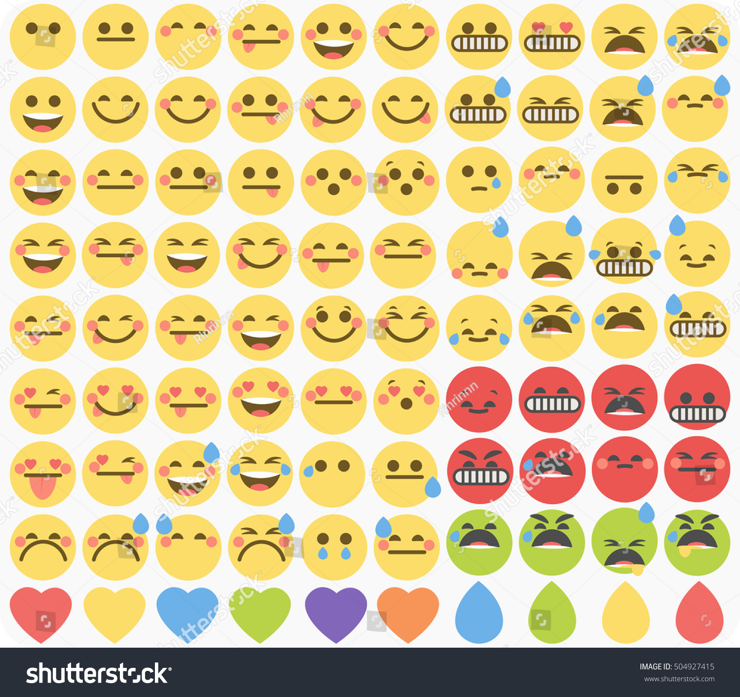 Set of cute emoticons  emoji flat design  vector illustration.