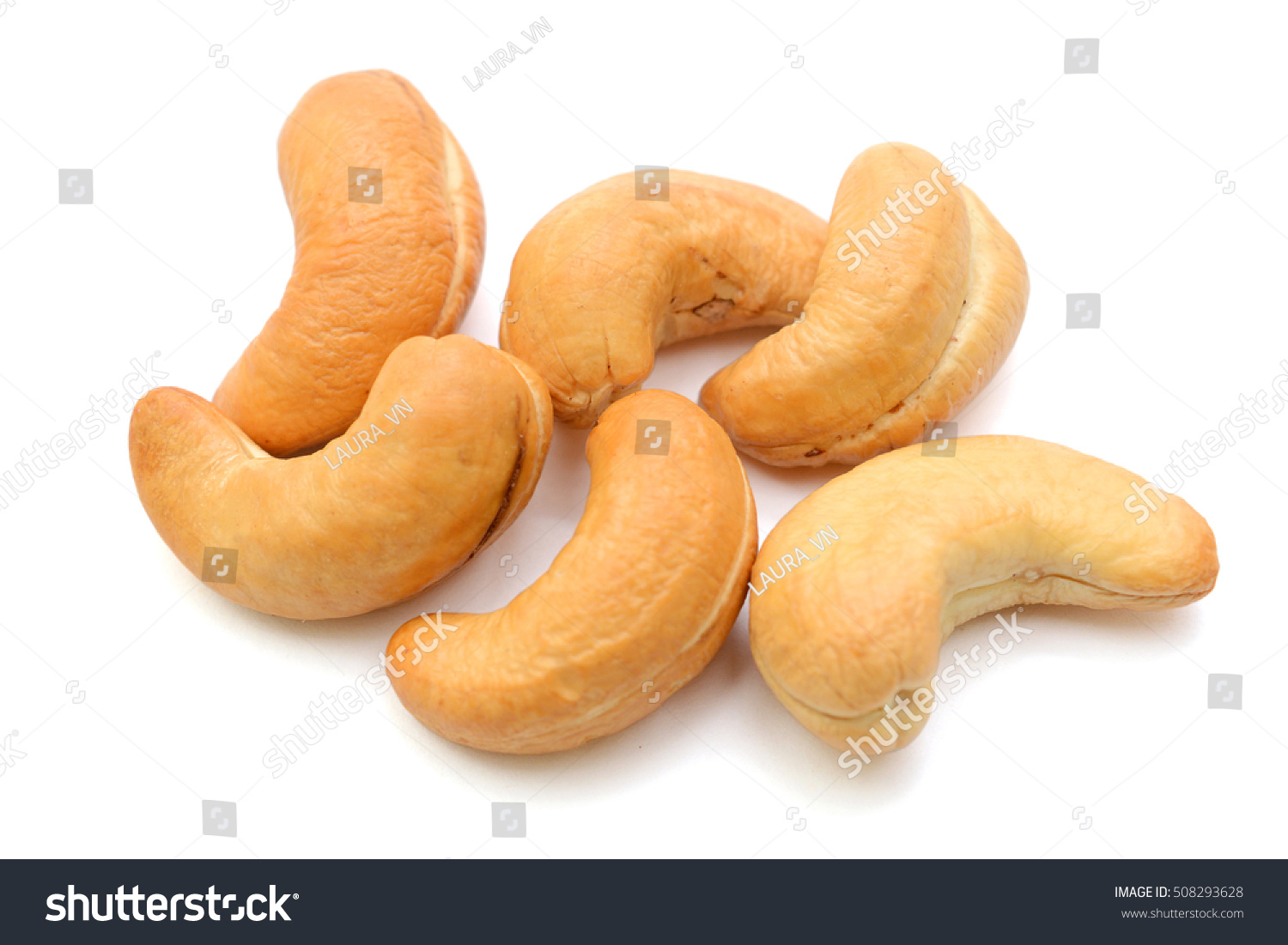 roasted cashew nuts isolated on white background