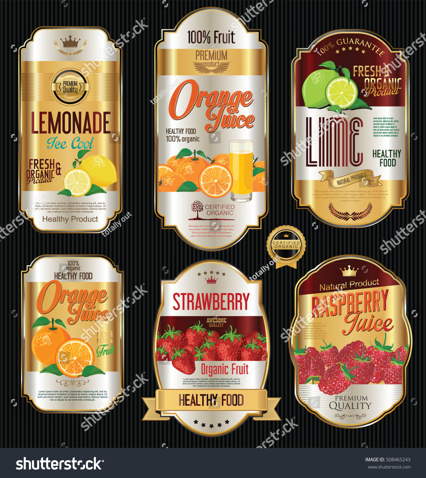 Retro vintage golden labels for organic fruit product 