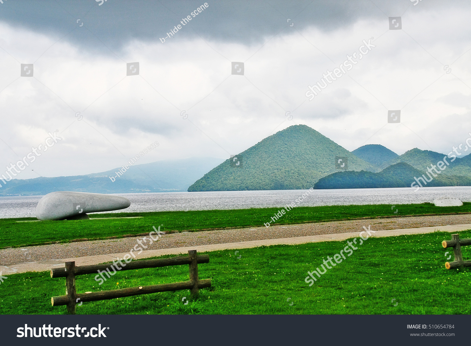 Design art statue at Lake Toya (Toya-ko) in Shikotsu-Toya National Park  Abuta District  Iburi Subprefecture  Hokkaido  Japan