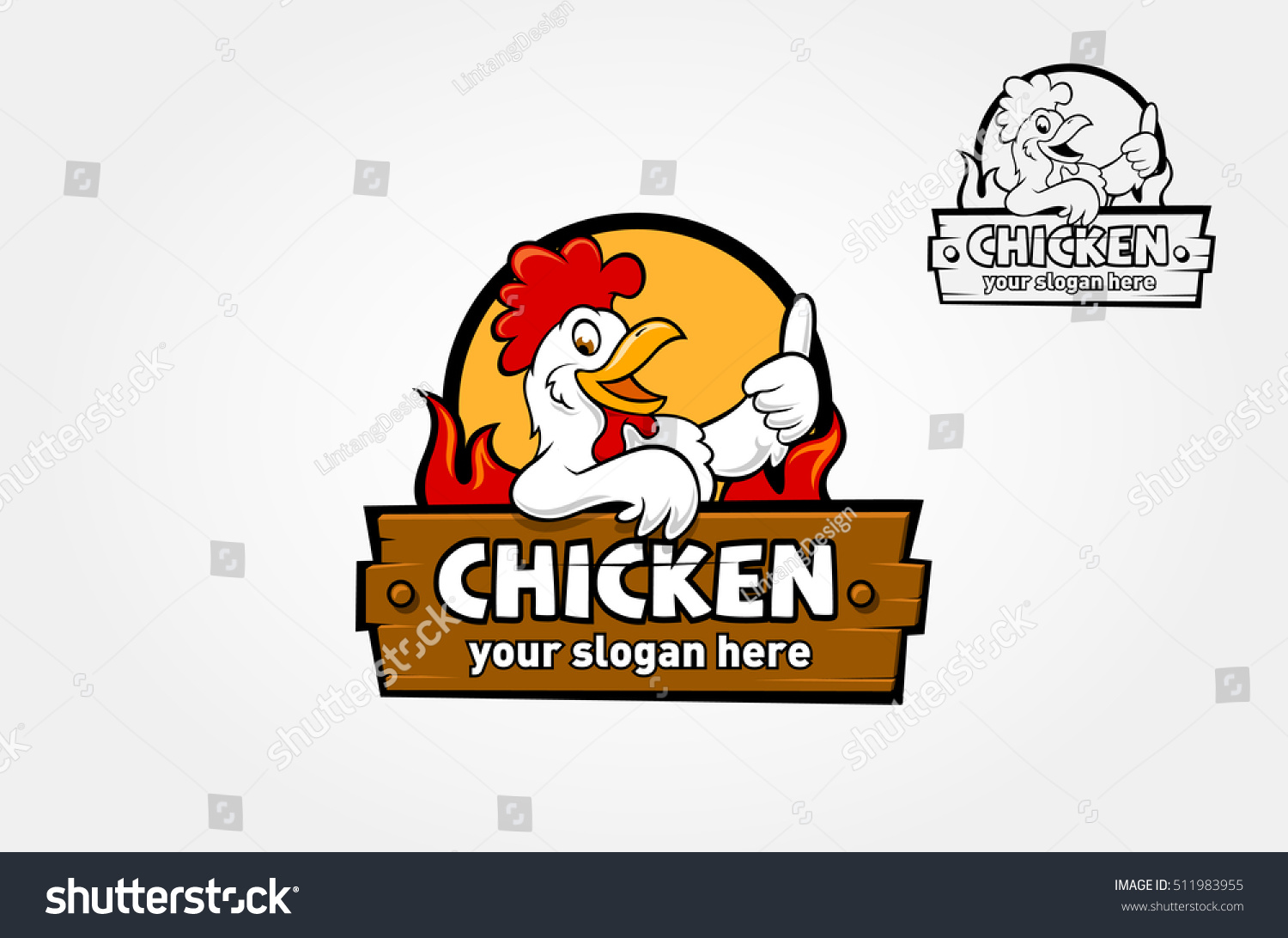 A happy funny Cartoon Rooster chicken giving a thumbs up  vector logo illustration