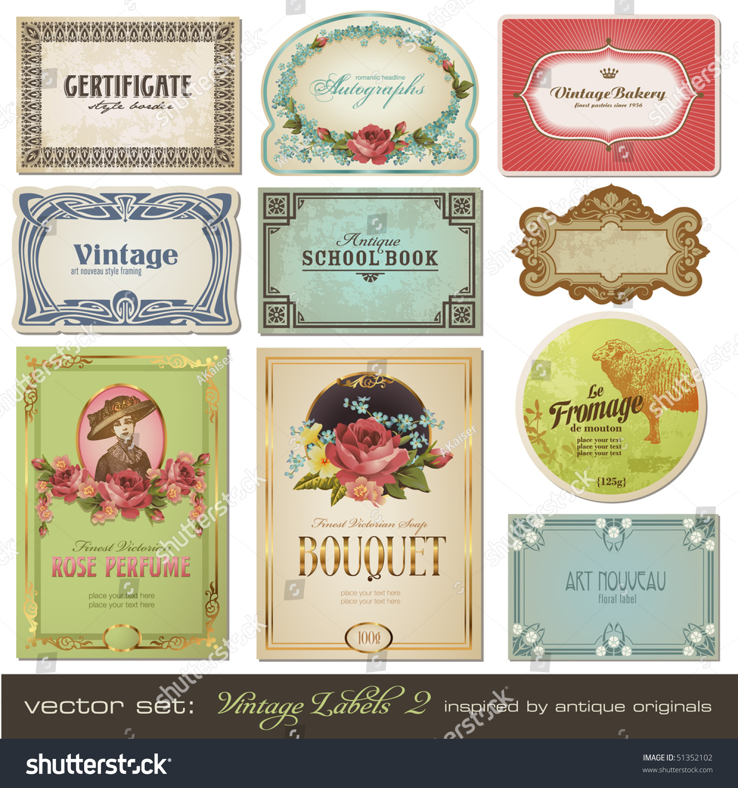 vector set: vintage labels set 2 - inspired by antique originals