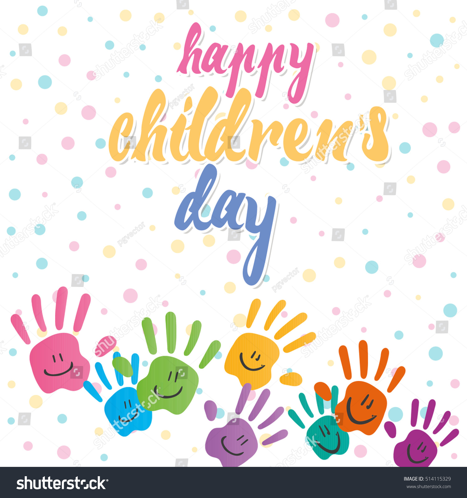 Smiling hands on dots texture background on children's day