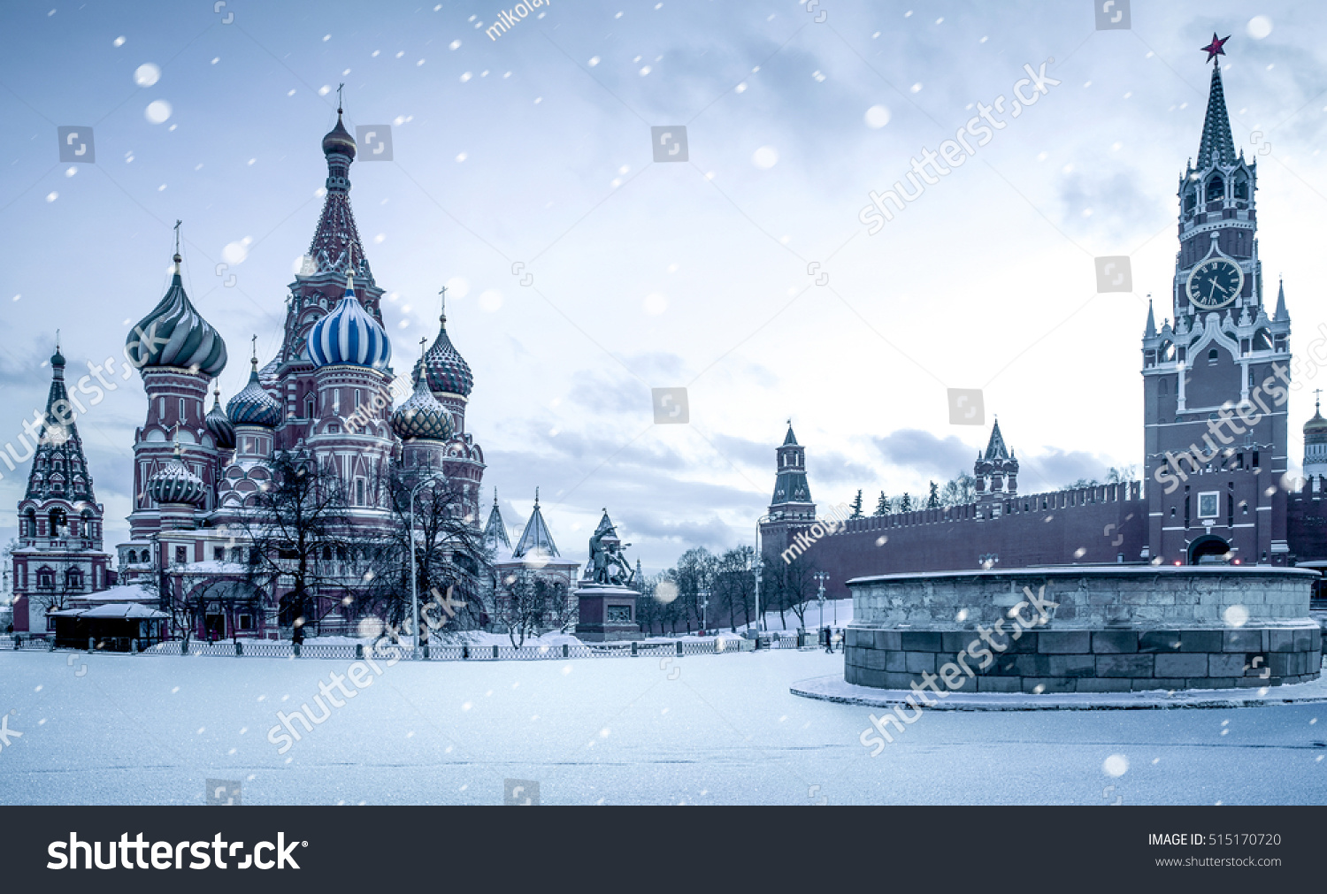 Christmas time in Moscow - snow falling on Red Square