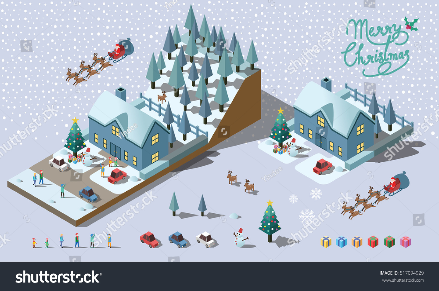 Isometric Merry Christmas vector design