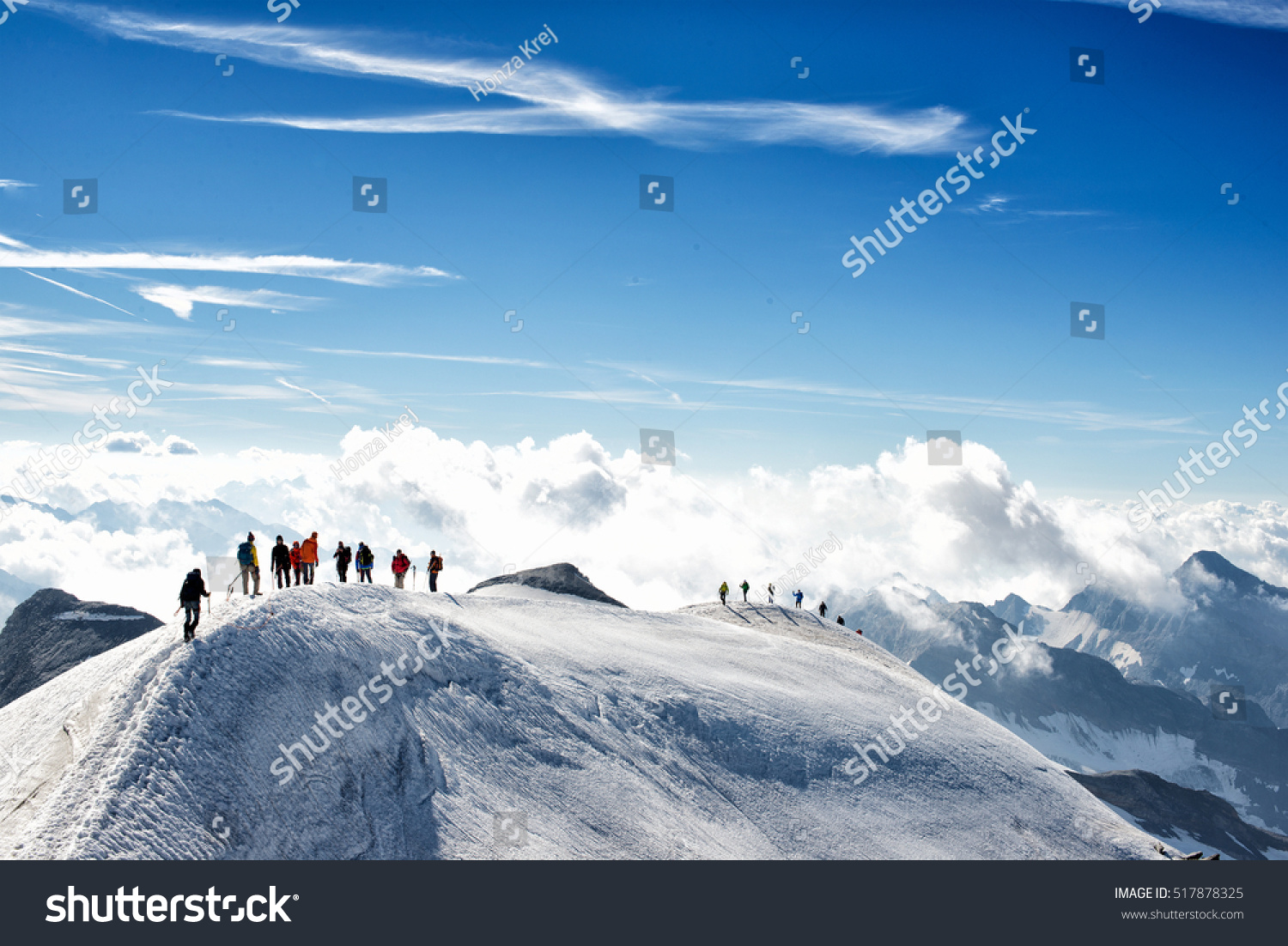 climbers climbing the mountain with mountain equipment  high mountain activity