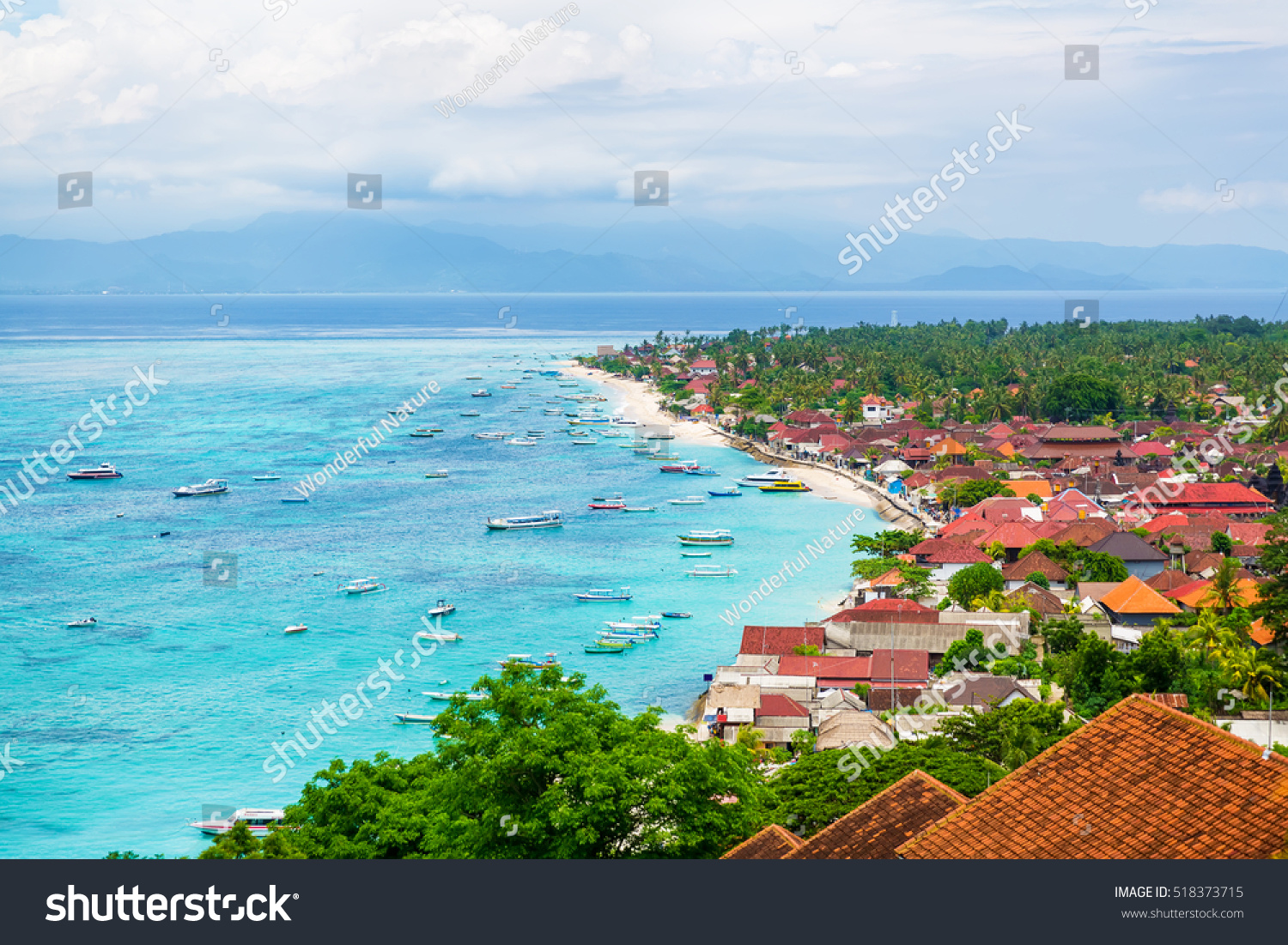 Tropical beach  town and ocean in Bali