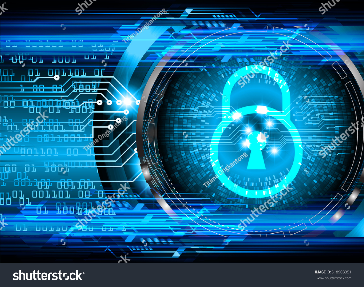 Safety concept  Closed Padlock on digital background  cyber security  Blue abstract hi speed internet technology background illustration. key