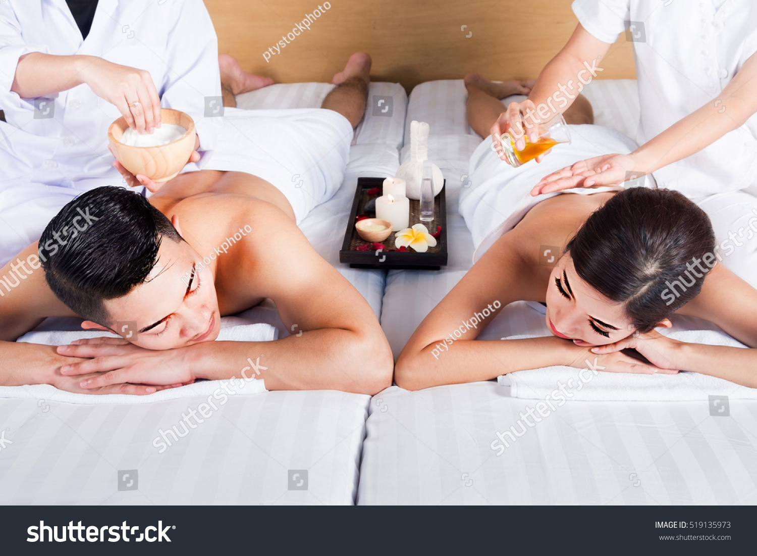 Beautiful young asian woman getting spa massage salon woman is relax Beautiful young asian treatment.