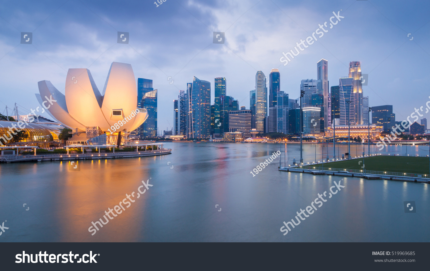 Singapore skyline background during sunset