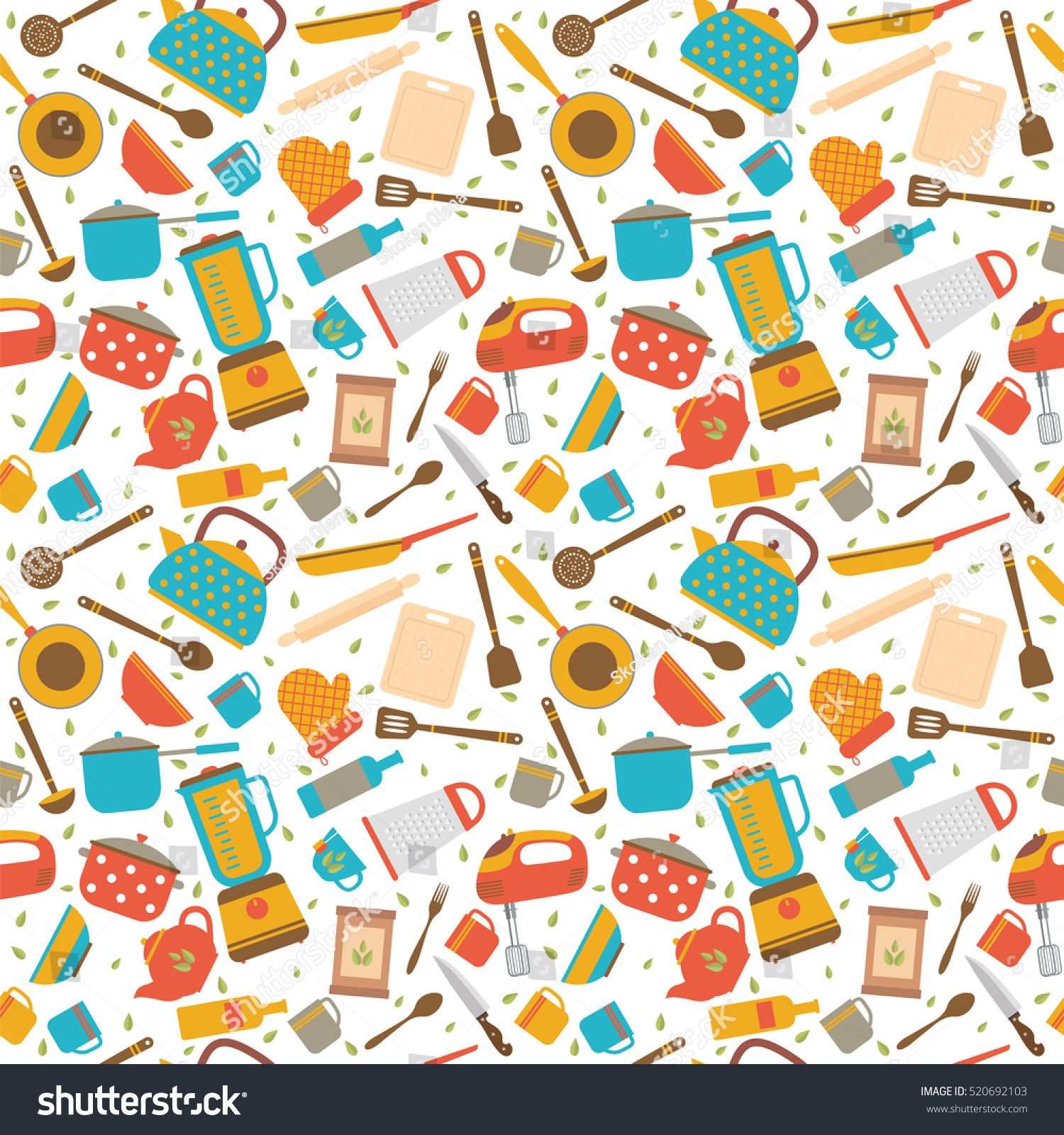 Cute seamless pattern with kitchen tools. Cooking utensils background. Vector illustration