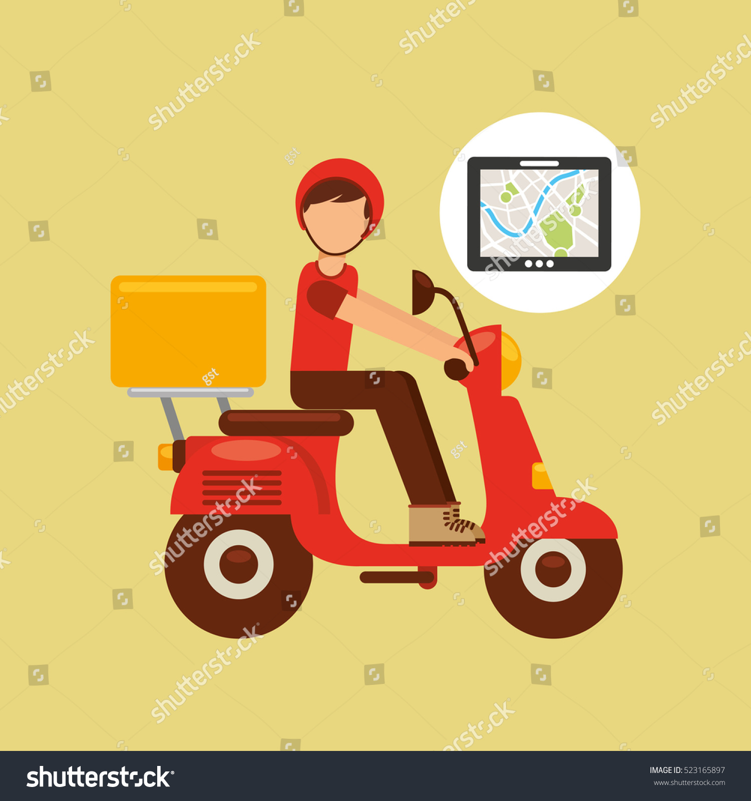 hand hold tablet delivery food boy vector illustration eps 10
