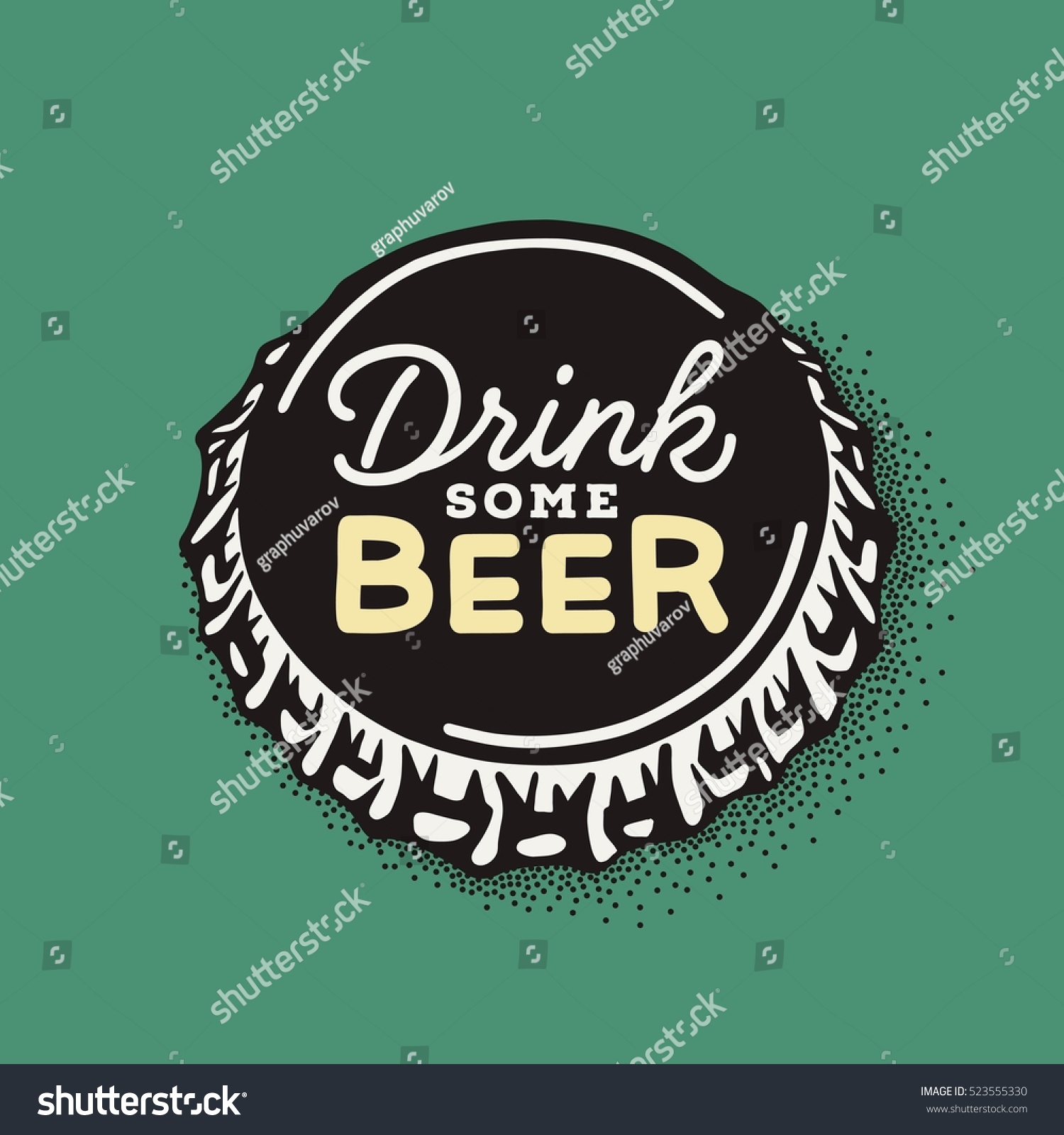 Craft beer bottle cap with brewing inscription in vintage style. Engraving illustration with lettering in hipster style isolated on grunge background. Element for poster in pubs and bars.
