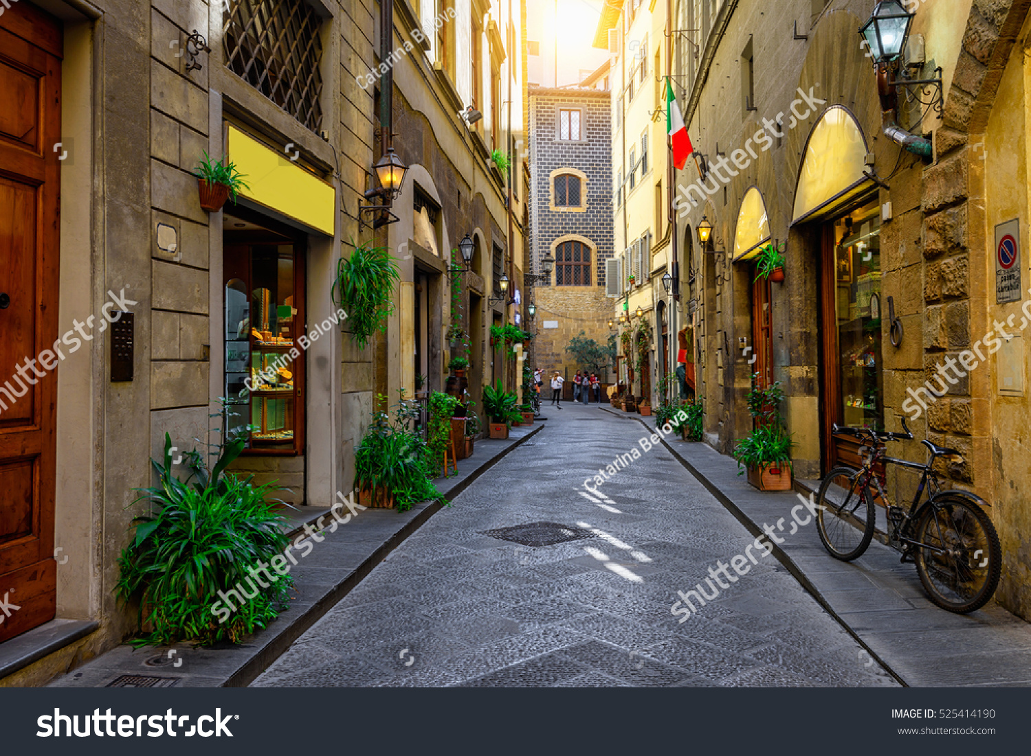 Narrow cozy street in Florence Tuscany Italy. Architecture and landmark of Florence Florence cityscape