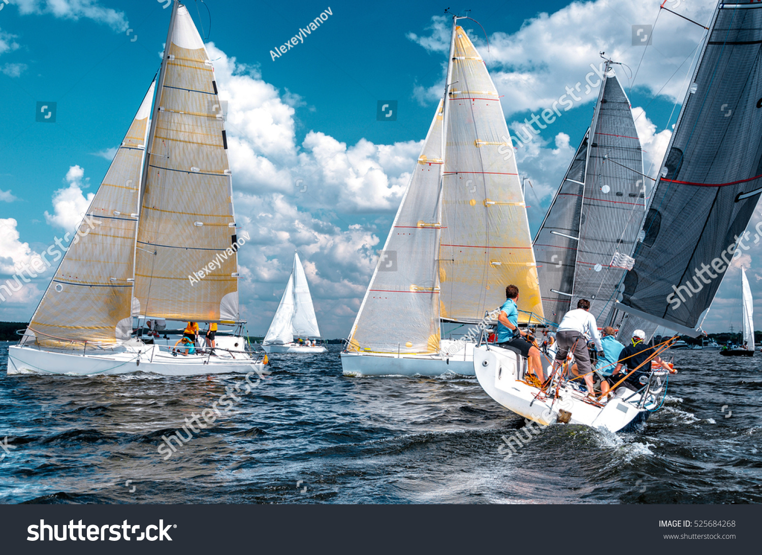 Sailing yacht race. Team athletes participating in the sailing competition. Sailboat. Recreational Water Sports Extreme Sport Action. Healthy Active Lifestyle. Summer Fun Adventure