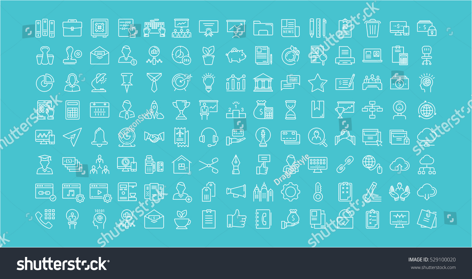 Set vector line icons in flat design office and business with elements for mobile concepts and web apps. Collection modern infographic logo and pictogram.