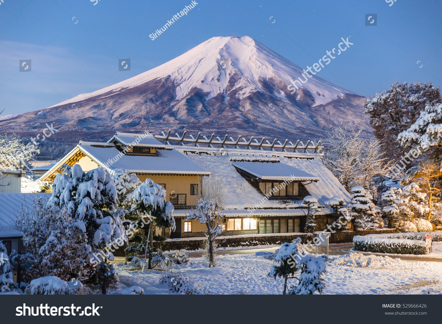 Oshino village Japan. background Fuji.